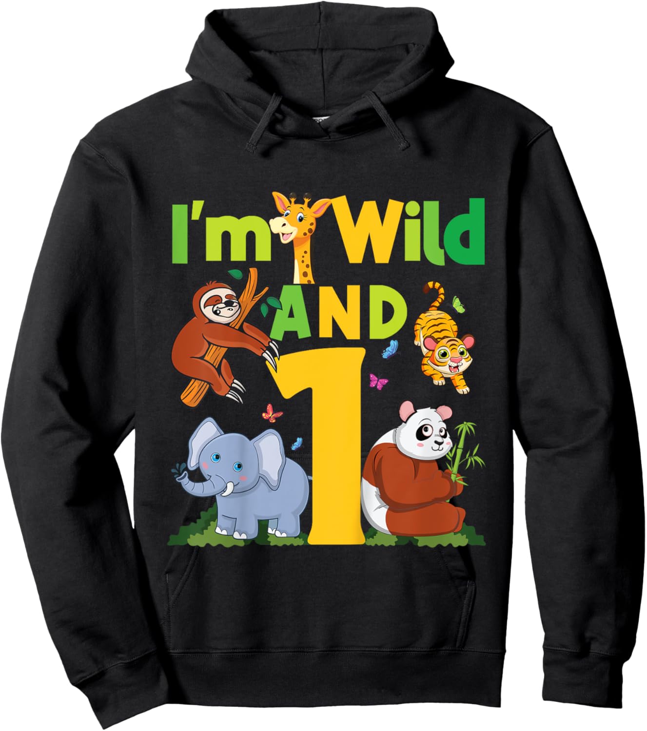 I'm wild And One Safari Zoo Animal Theme 1 Year Old Birthday Hoodie - Hoodie | Black