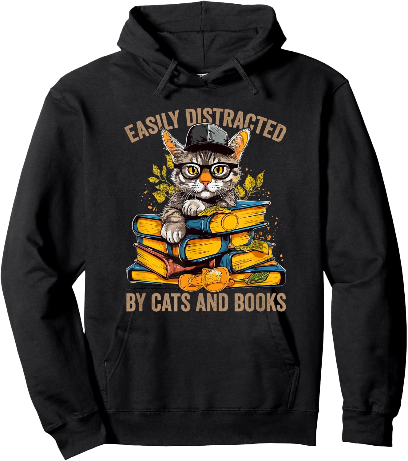 Easily Distracted by Cats and Books Book Reading Lovers Hoodie - Hoodie | Black