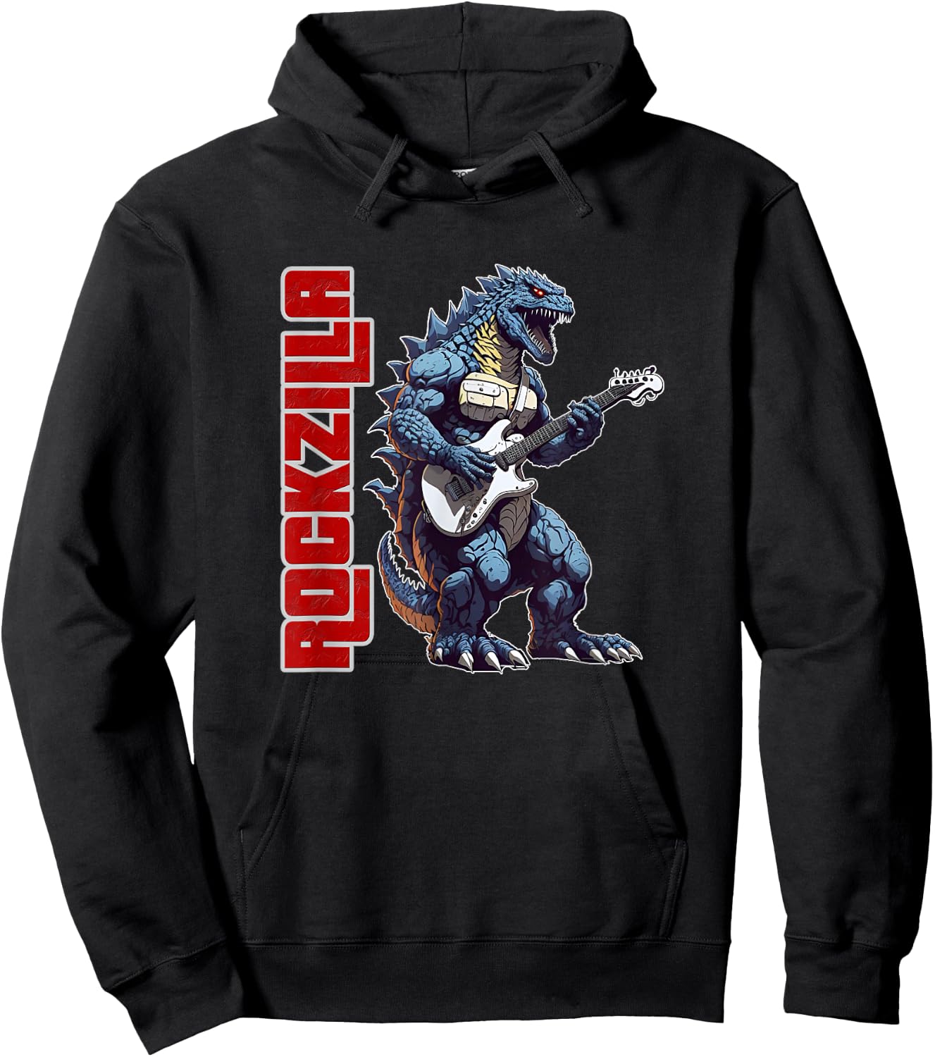 Rockzilla - Fierce Kaiju Monster From Japan Playing Guitar Hoodie - Hoodie | Black