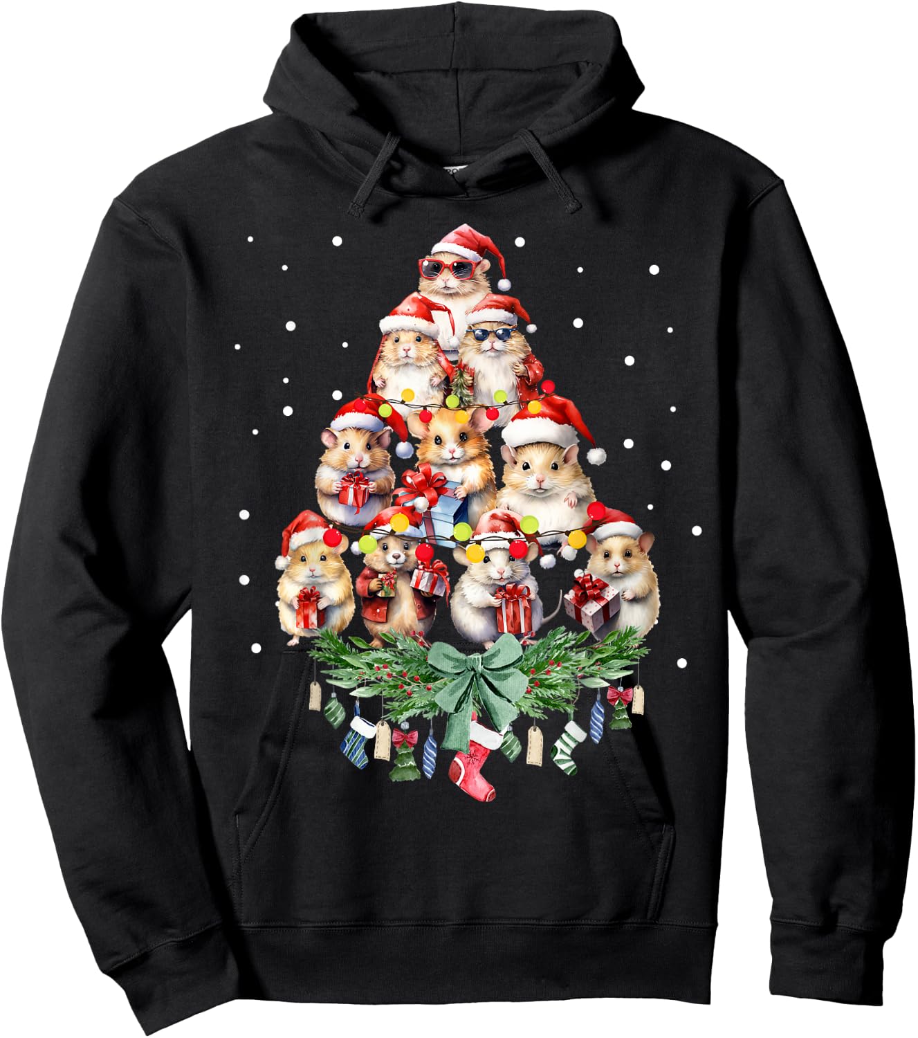 Hamsters Christmas Tree Santa Hamsters Christmas Lights Hoodie - Hoodie | Black