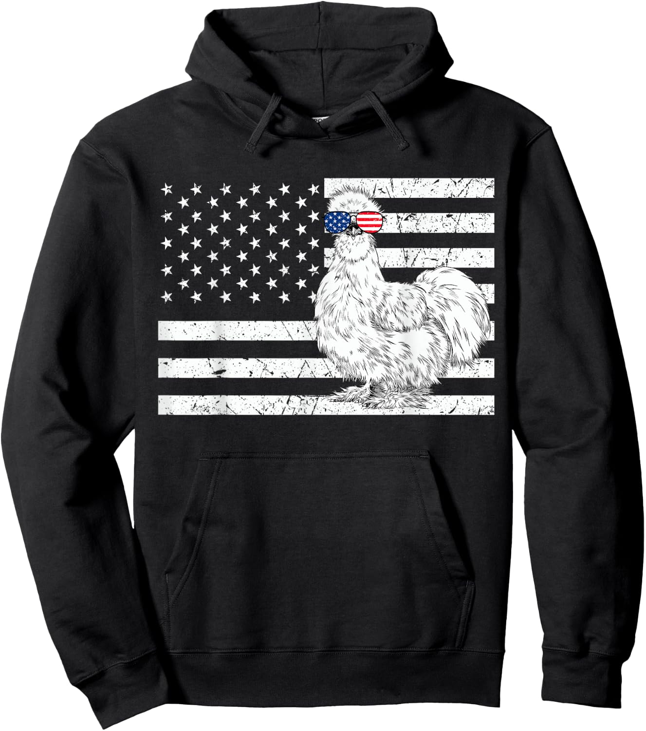 Silkie Chicken 4th of July US American Flag Farm Animal Hoodie - Hoodie | Black