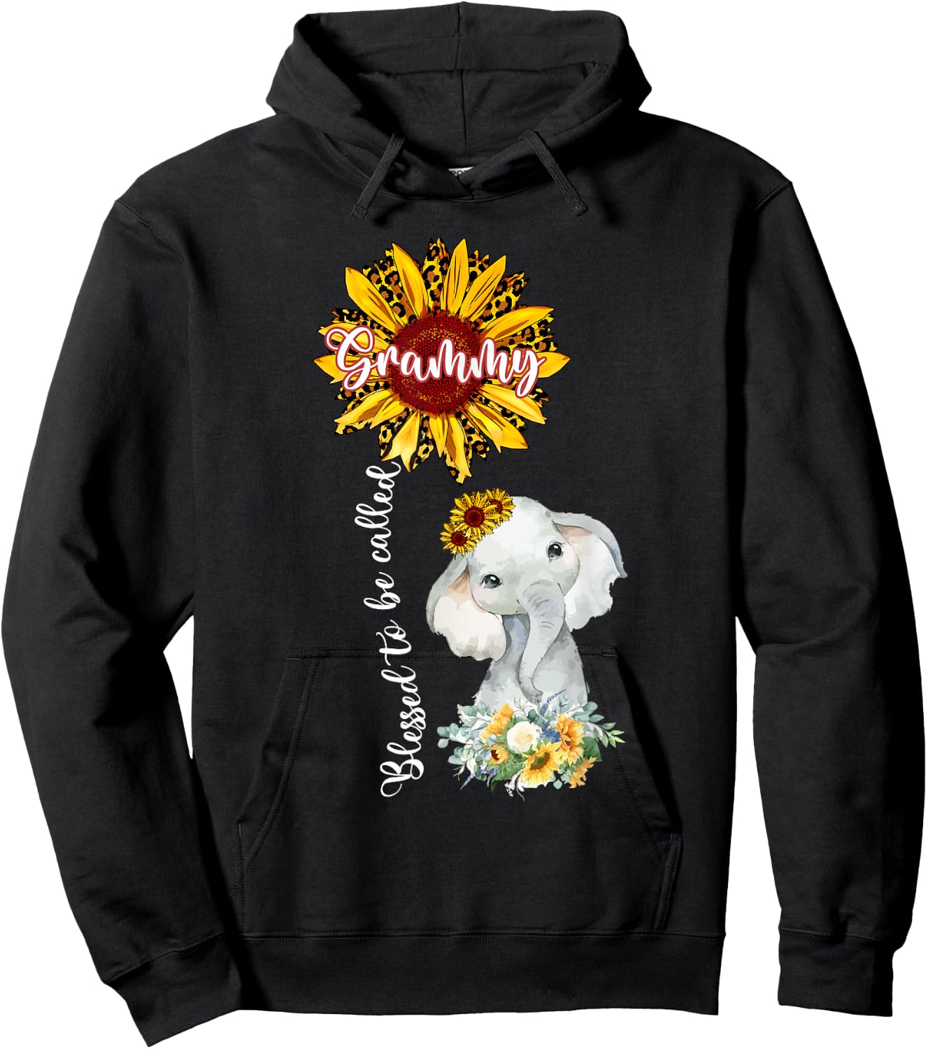 Blessed To Be Called Grammy Sunflower Elephant Hoodie - Hoodie | Black
