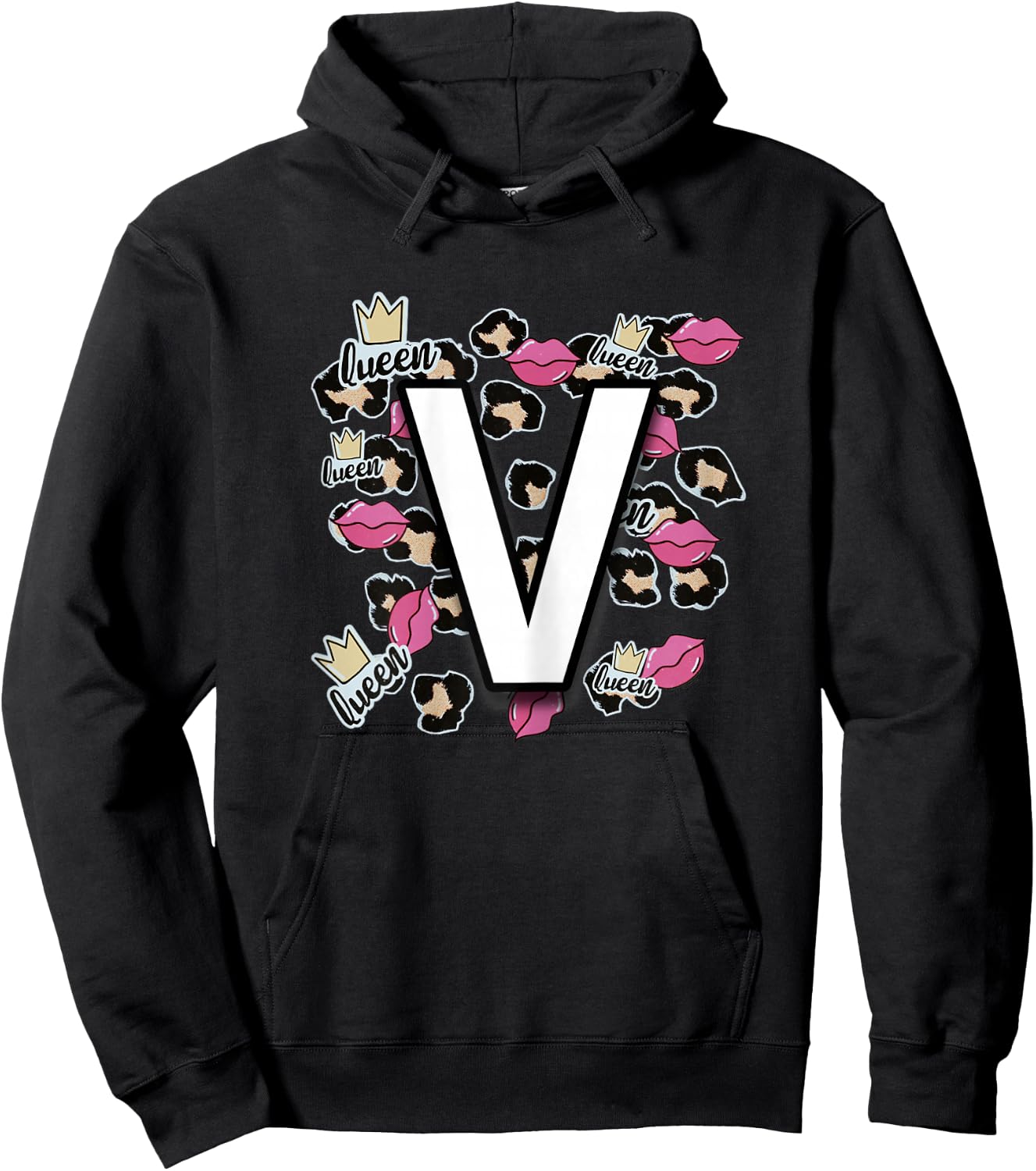 Letter V 's for Little Girls, Teens & Women - Letter V Hoodie - Hoodie | Black