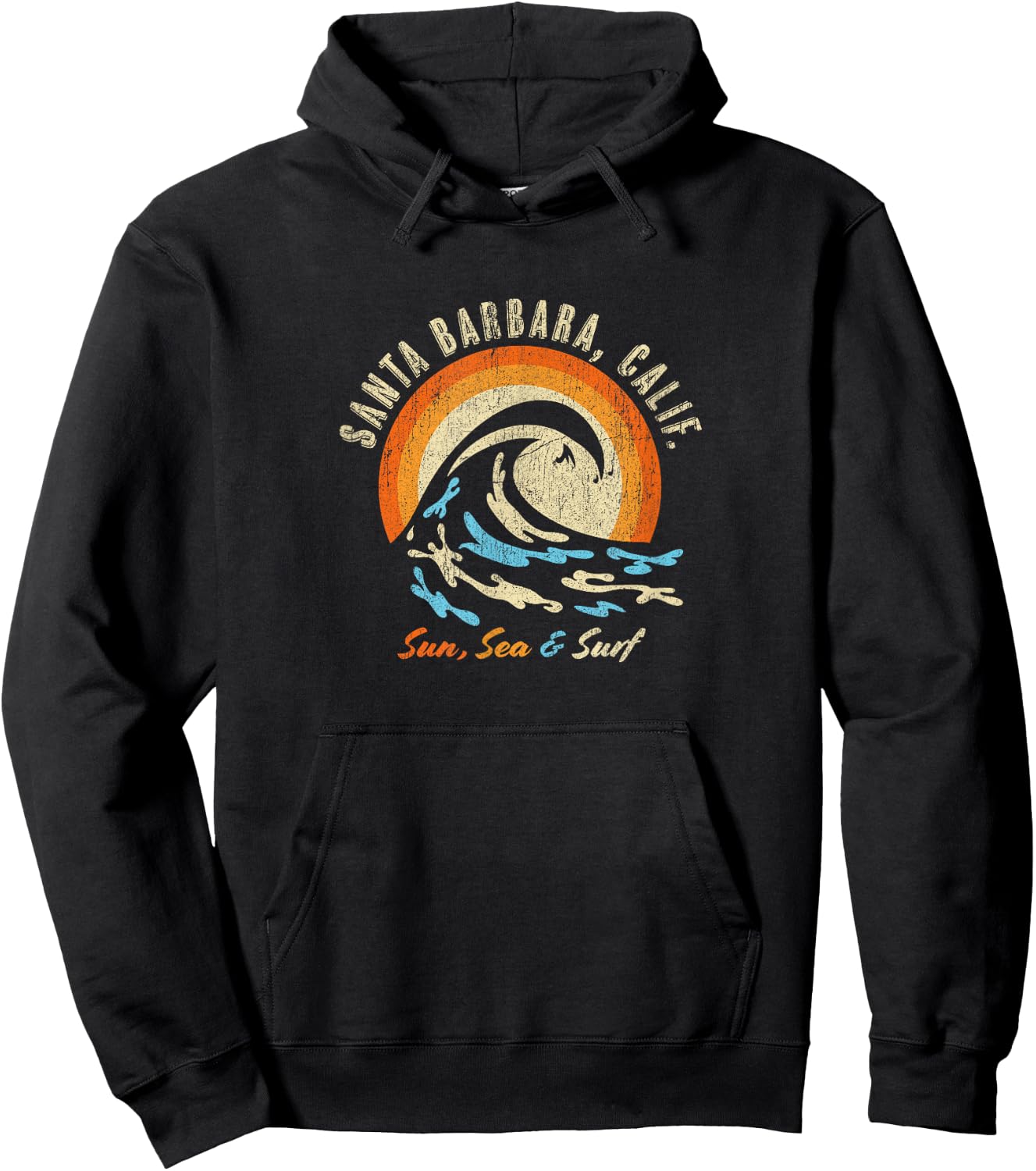 Faded Vintage Santa Barbara California Vacation Ocean Hoodie - Hoodie | Black