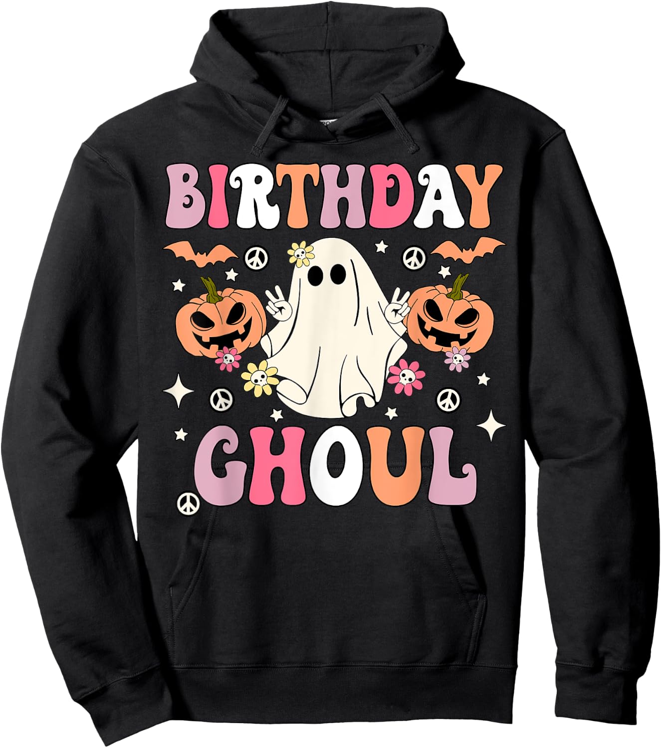 Birthday Ghoul Groovy Ghost Kids Girls Halloween Party Hoodie - Hoodie | Black