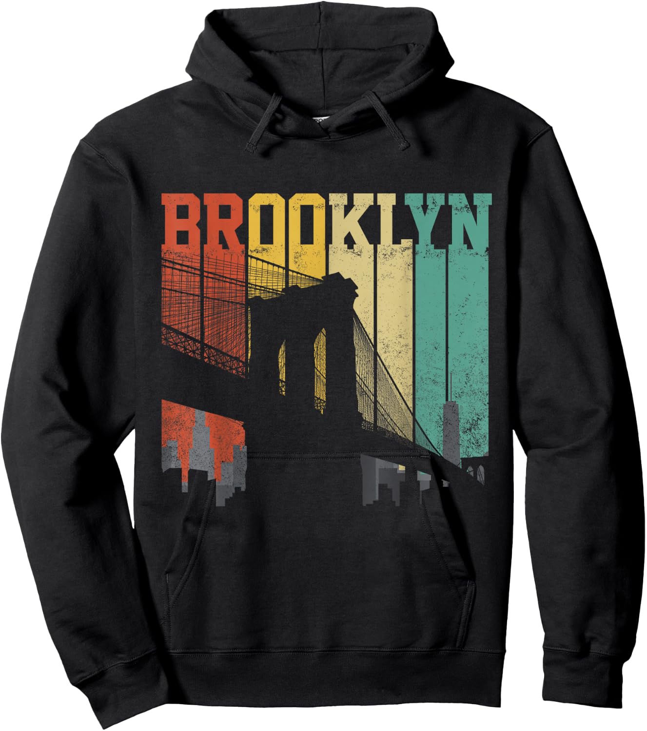 New York City Brooklyn Bridge Vintage Retro Skyline NYC NY Hoodie - Hoodie | Black