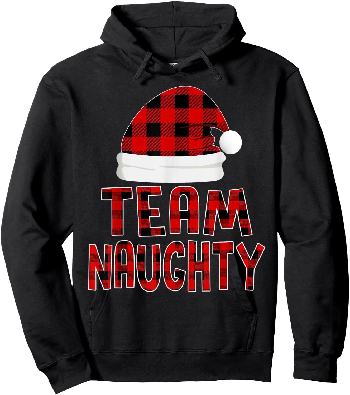 Christmas Pajamas Santa Claus Red Plaid Shirt, Team Naughty Hoodie - Hoodie | Black