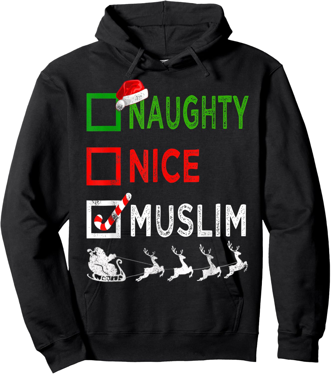 Naughty Nice Muslim Christmas Pajamas Funny Santa Hat Xmas Hoodie - Hoodie | Black