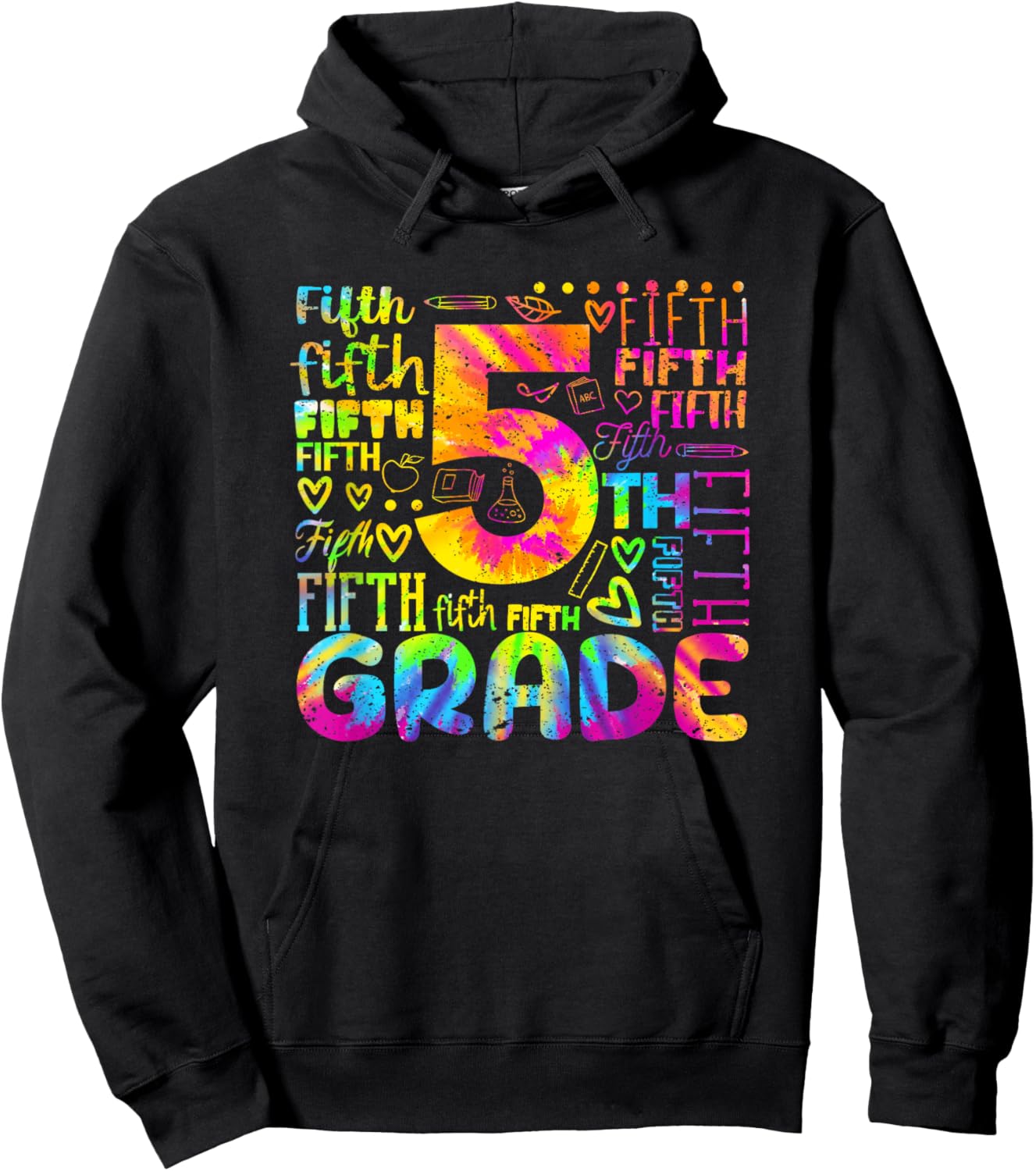 Tie Dye 5th Grade Typography Team Fifth Grade Teacher Women Girls Kids Hoodie - Hoodie | Black