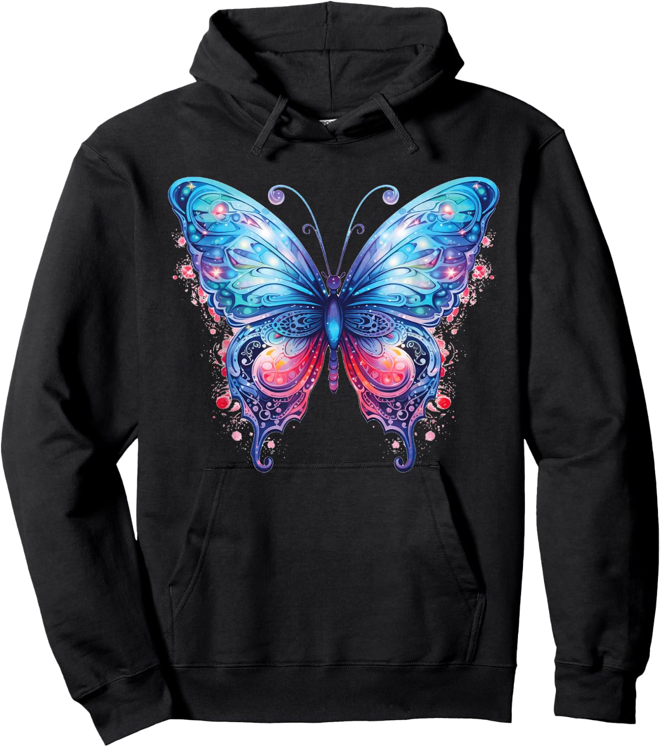 Women's Fantasy Art Blue and Pink Butterfly Cute Hoodie - Hoodie | Black