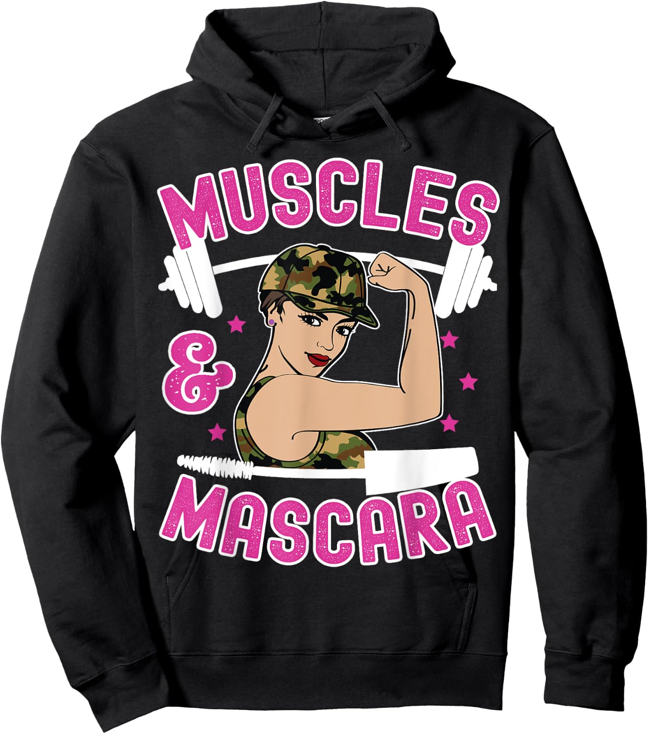 Muscles and Mascara Female Weight Lifter Gym Work Out Funny Hoodie - Hoodie | Black