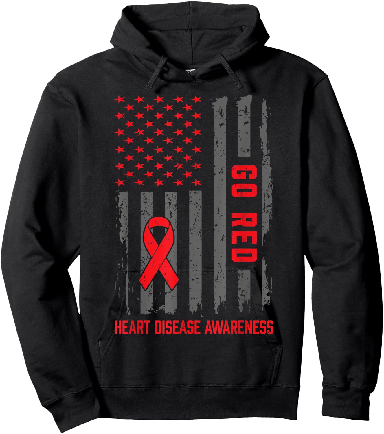 Heart Disease American Flag Go Red Heart Disease Awareness Hoodie - Hoodie | Black