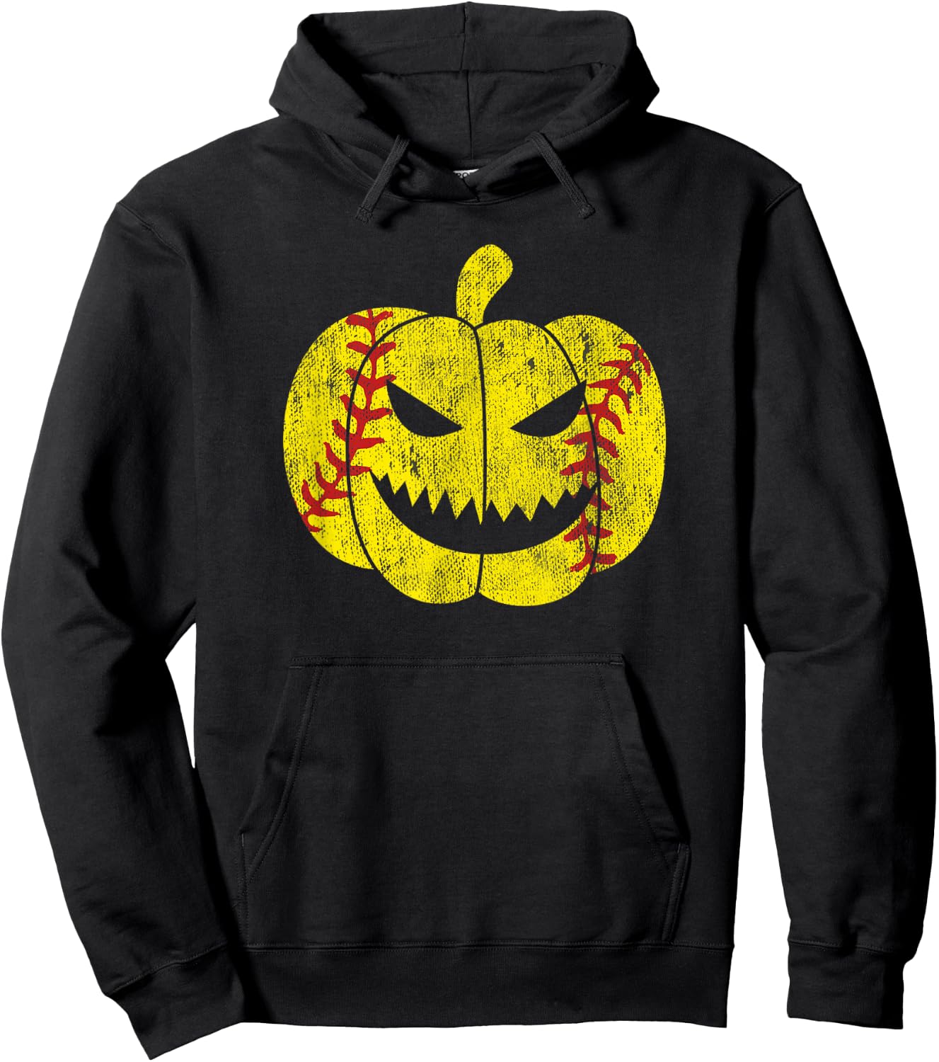 Softball Player Scary Pumpkin Vintage Costume Halloween Hoodie - Hoodie | Black