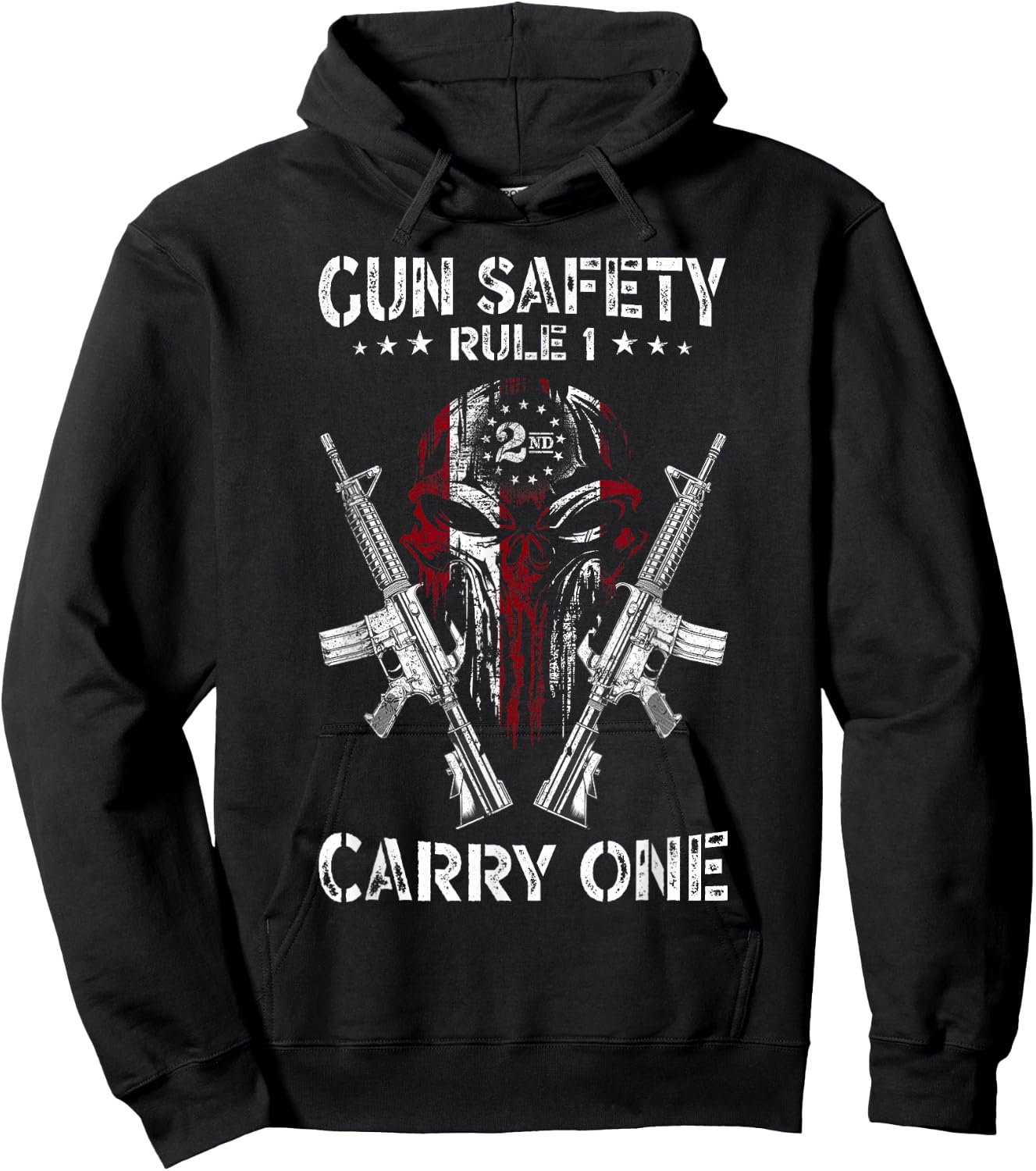 Gun Safety Rule 1 Patriotic 2nd Amendment AR-15 USA Skull Hoodie - Hoodie | Black