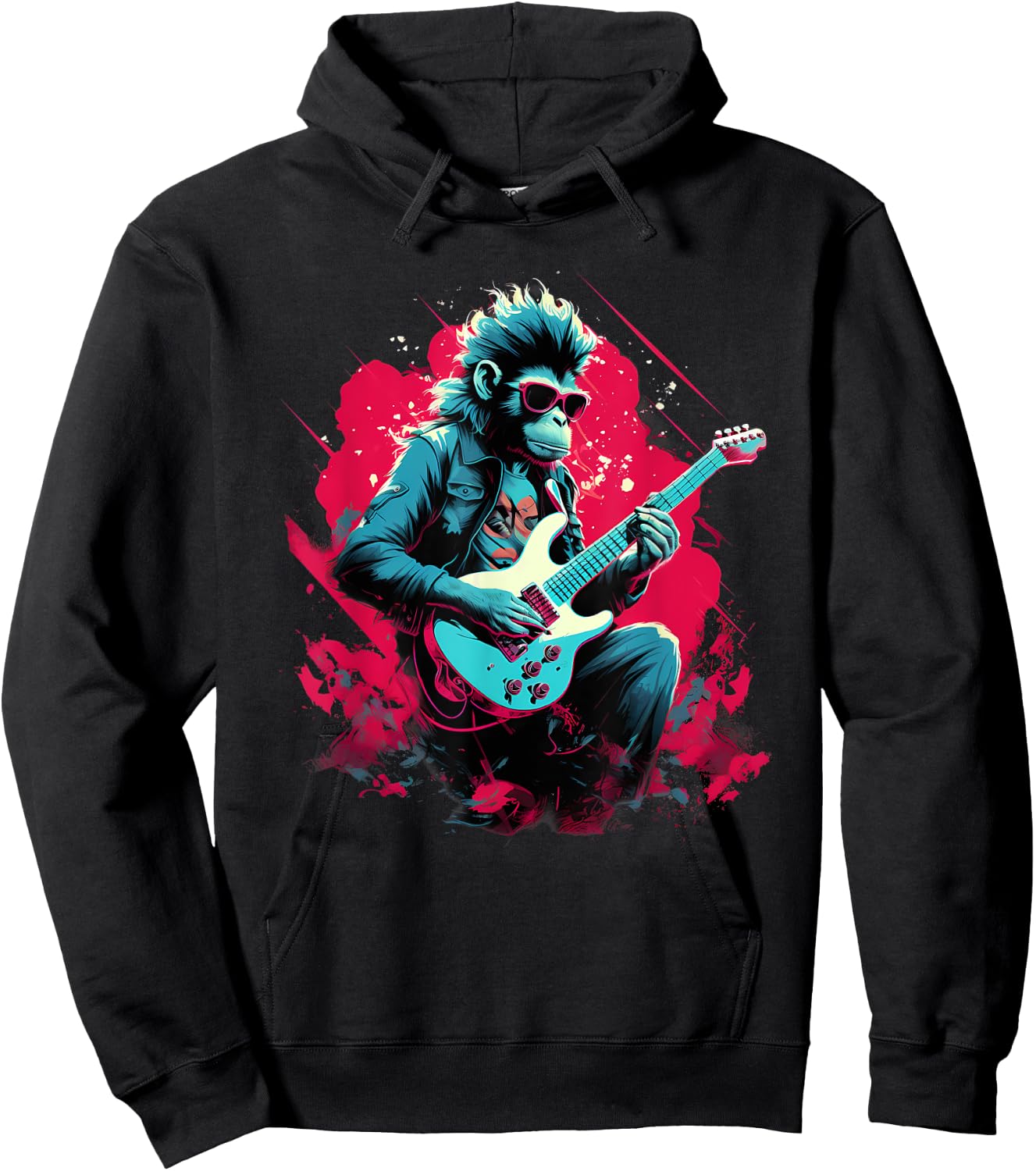 Punk Rock Guitar Monkey Guitarist Hoodie - Hoodie | Black