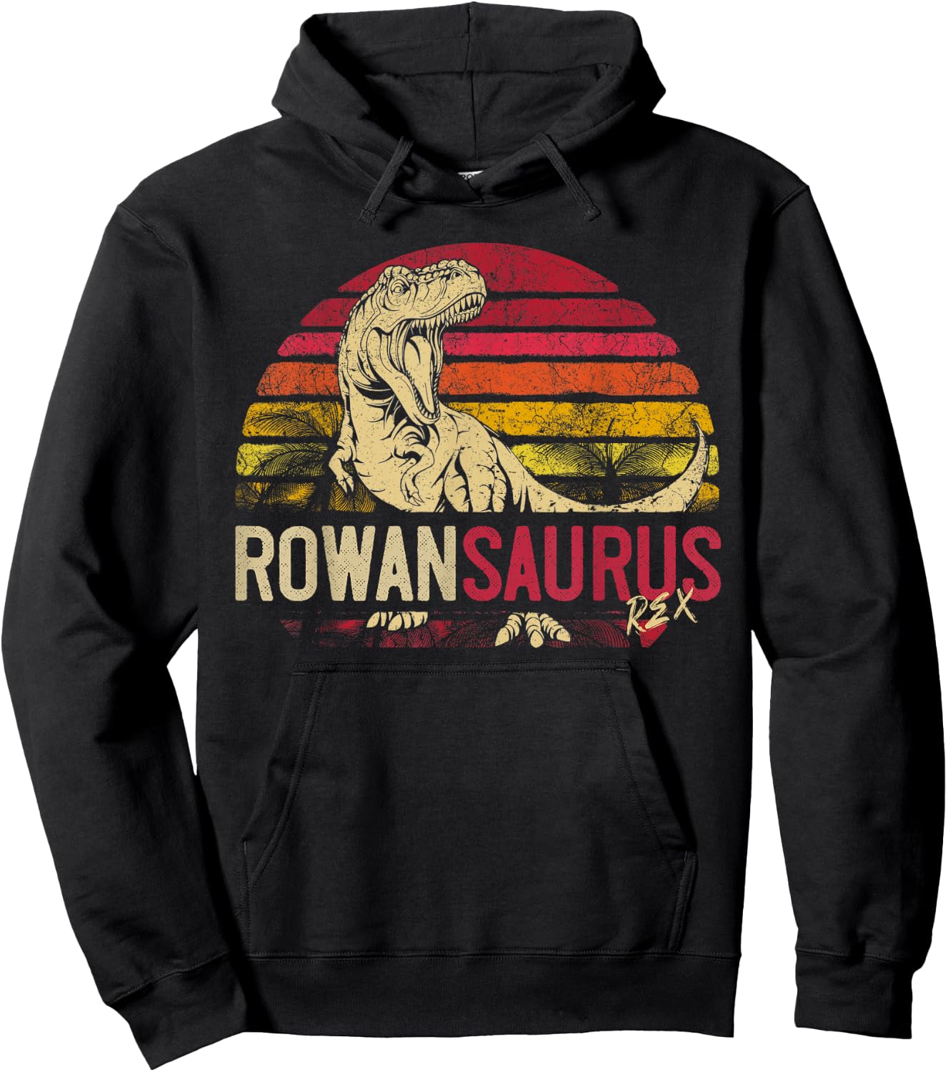 Rowan Saurus Funny Personalized Dinosaur T Rex Name Boy Gift Hoodie - Hoodie | Black