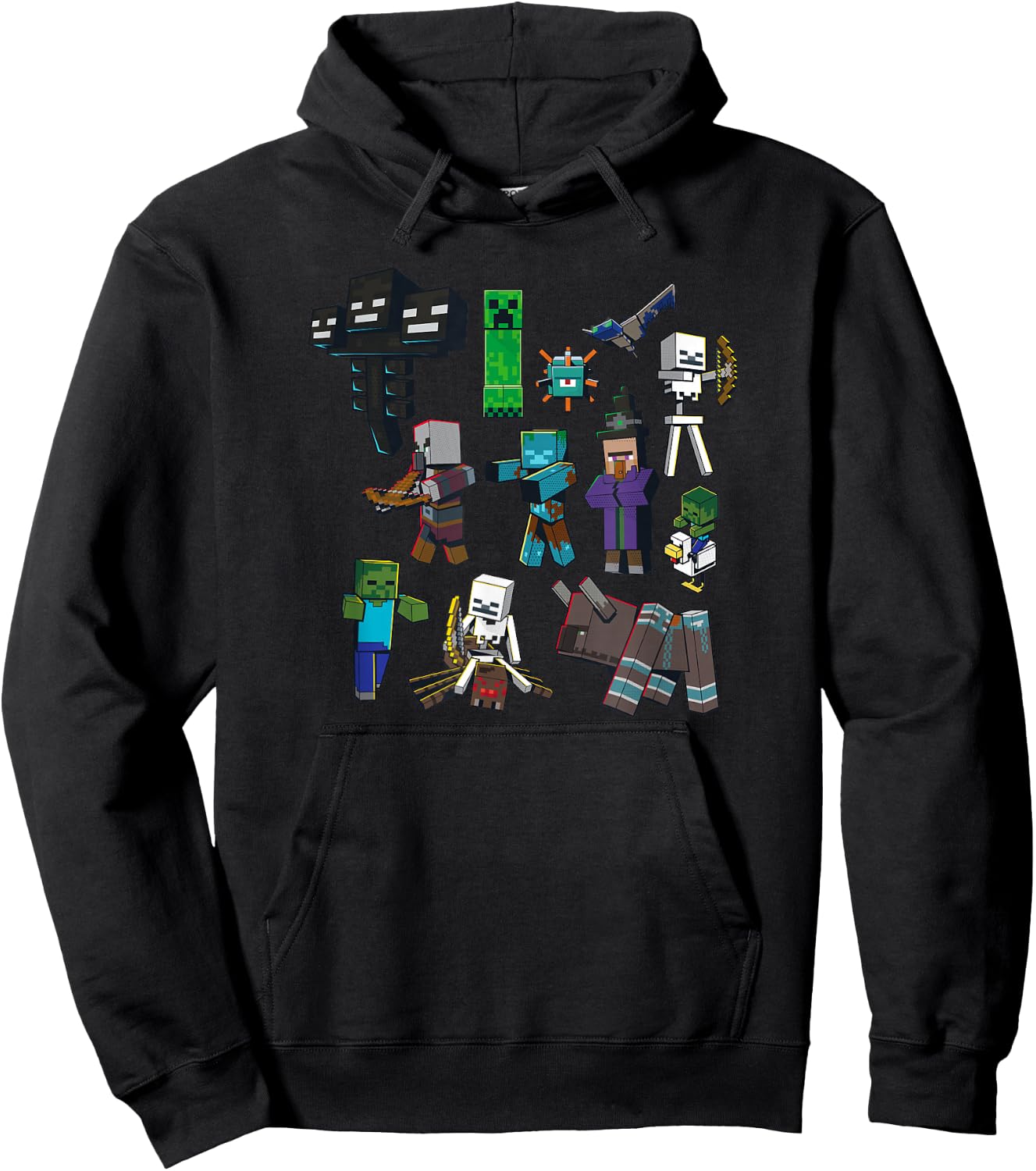 Minecraft Hostile Mobs Grid Poster Hoodie - Hoodie | Black