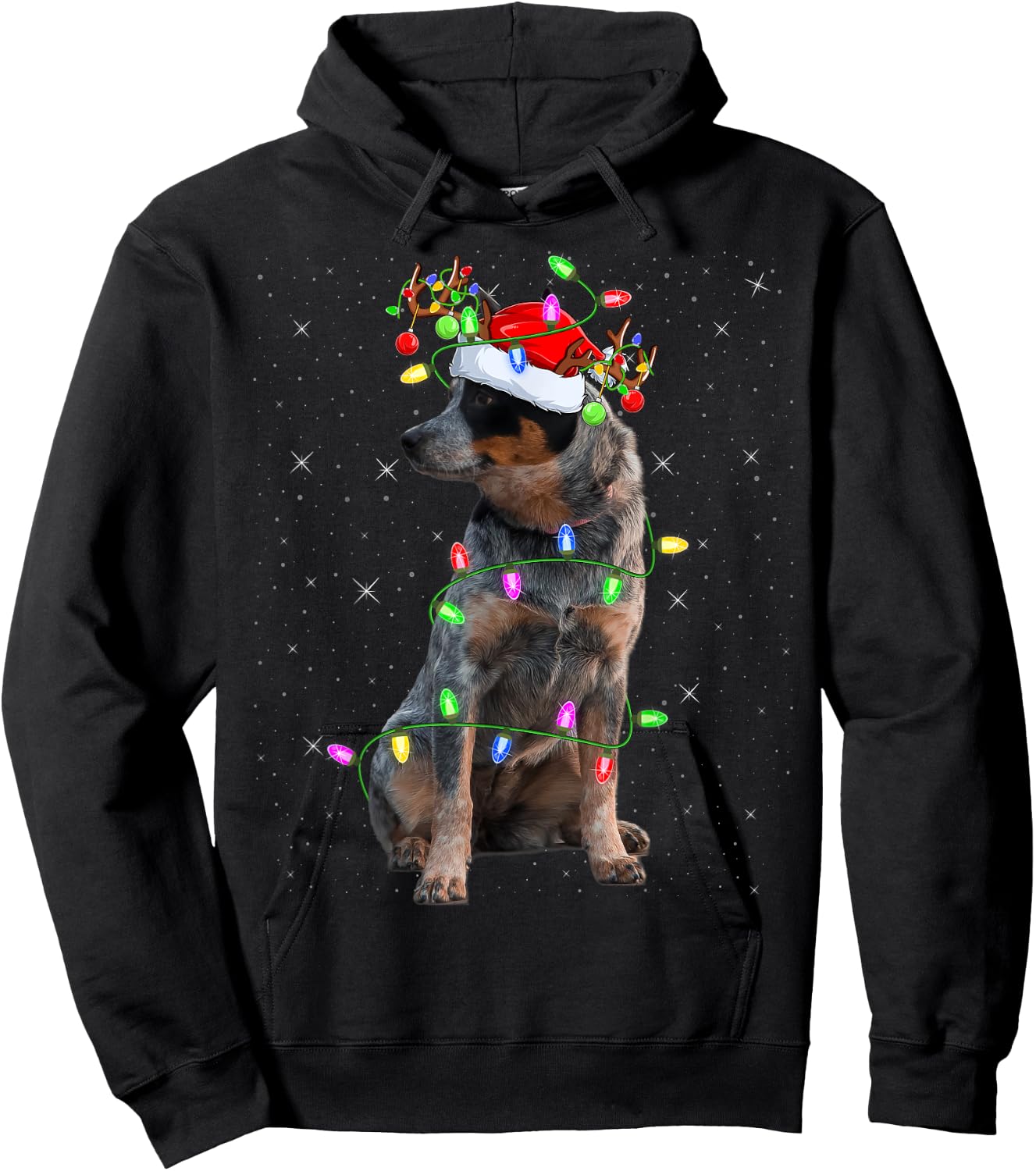 Xmas Holiday Lighting Santa Blue Heeler Dog Christmas Men Women Kids Hoodie - Hoodie | Black