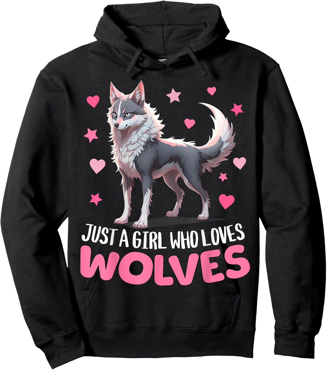 Just A Girl Who Loves Wolves - Cute Grey & Pink Cyber Wolf Hoodie - Hoodie | Black