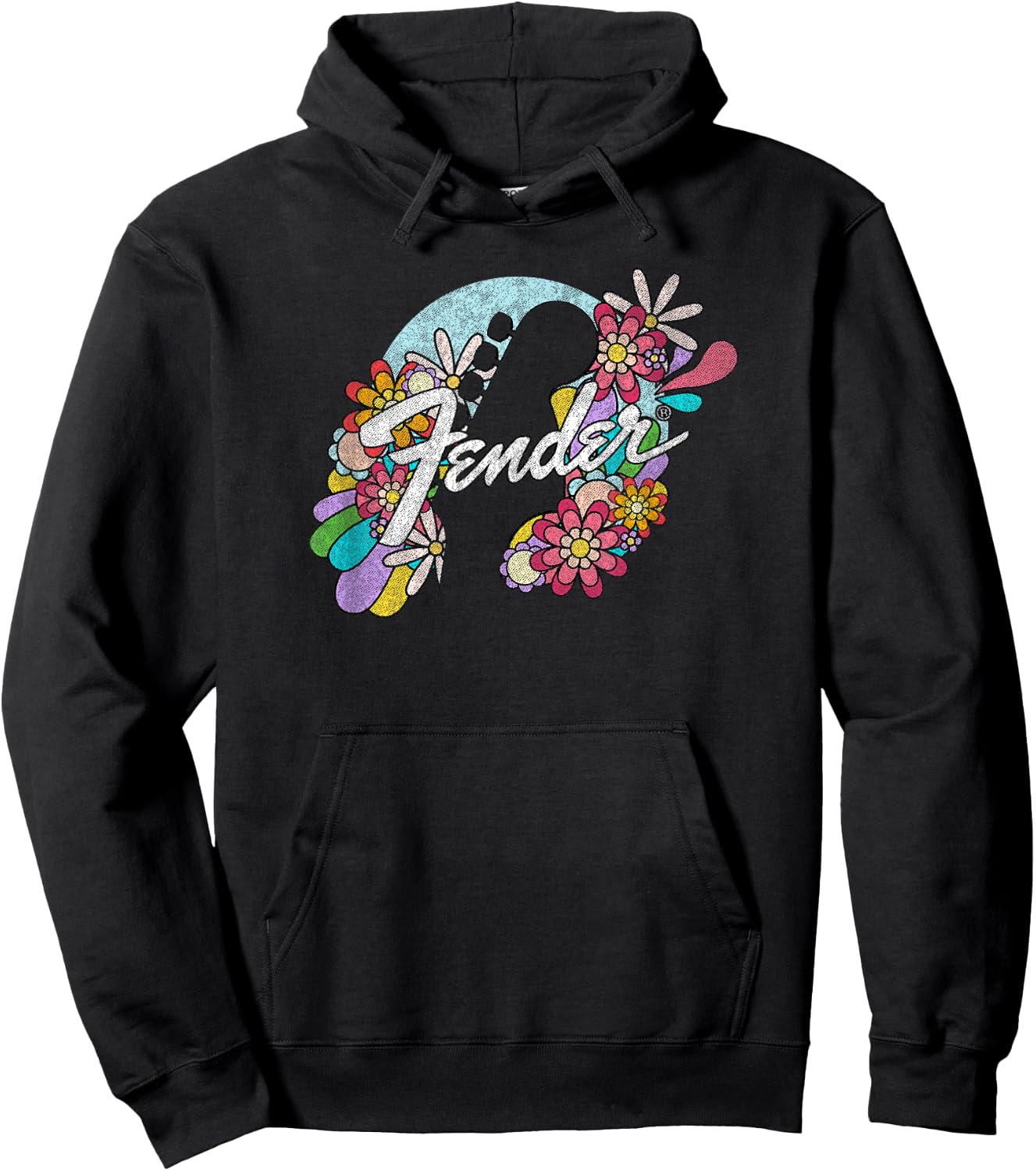 Fender Spring Time Flower Covered Guitar Silhouette Logo Hoodie - Hoodie | Black
