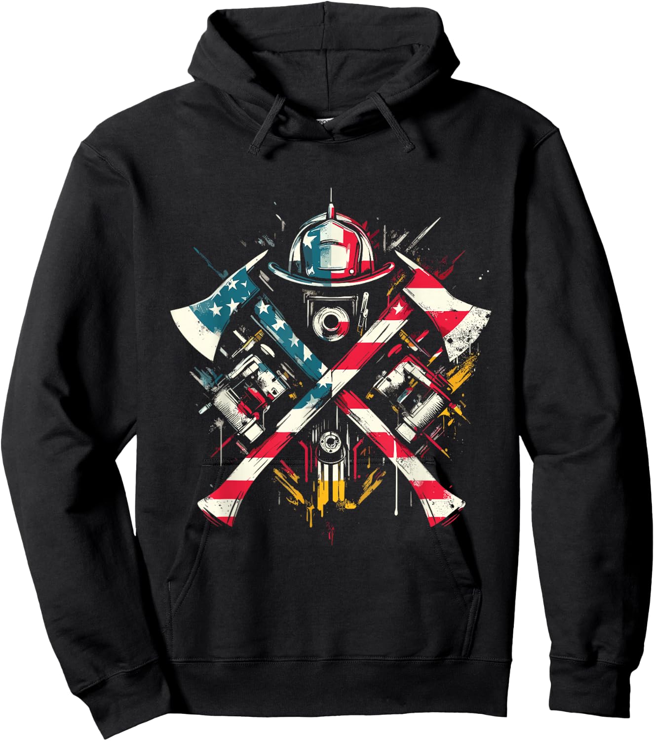 Firefighter American Flag - Patriotic Fire Department USA Hoodie - Hoodie | Black