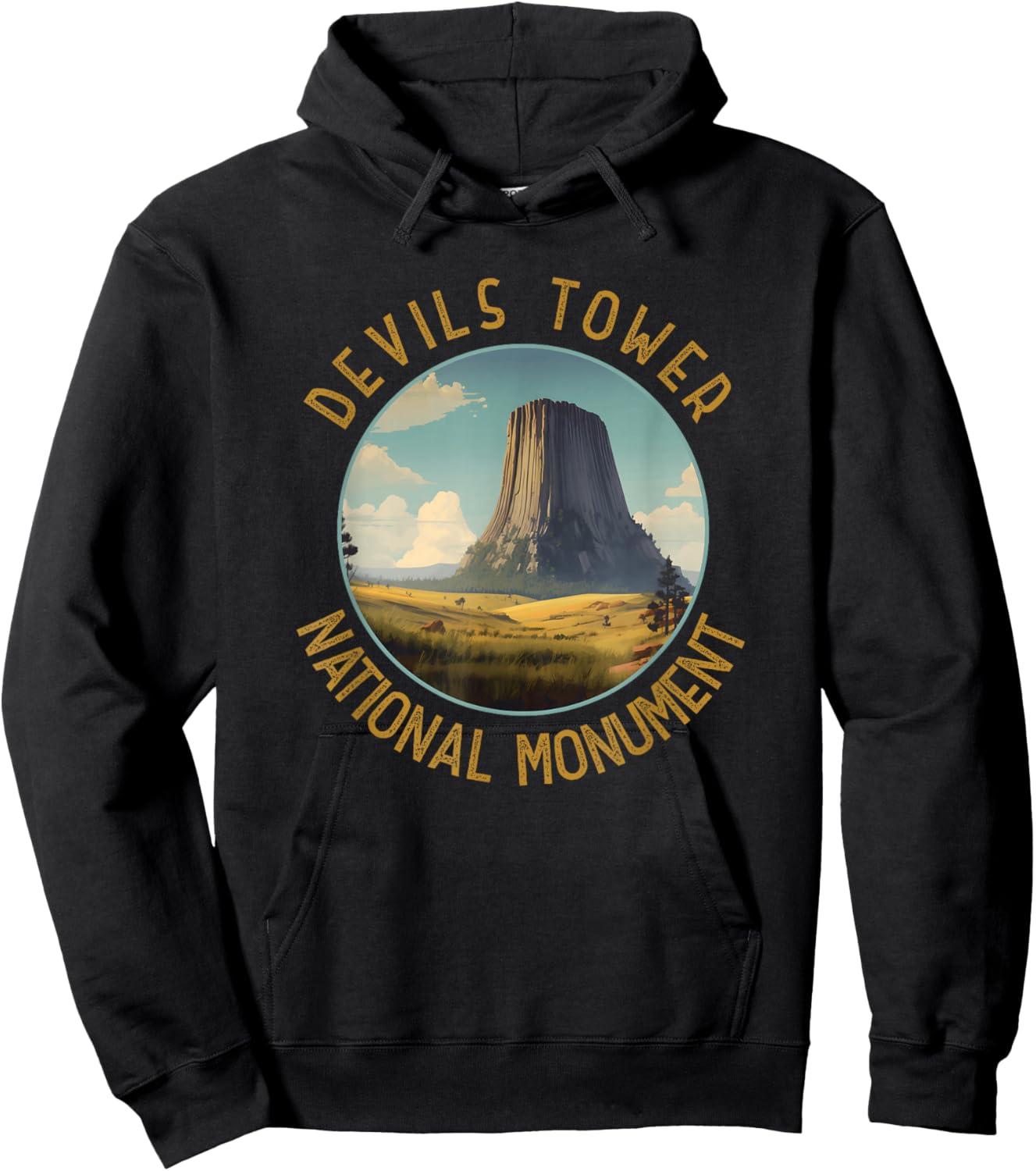 Devils Tower National Monument Distressed Circle Hoodie - Hoodie | Black