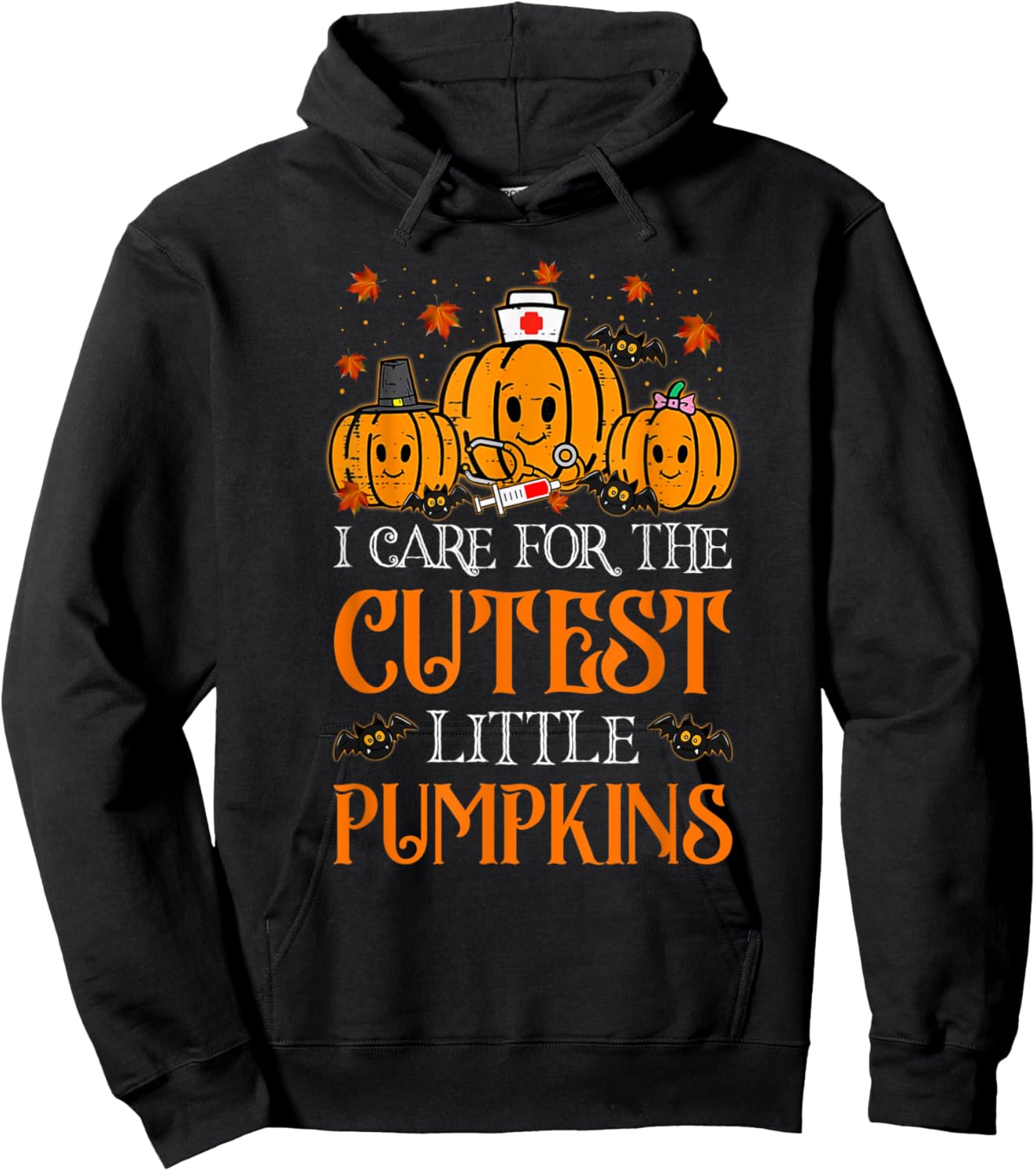 Pumpkins Nurse Halloween Scrub Top Fall Thanksgiving Women Hoodie - Hoodie | Black