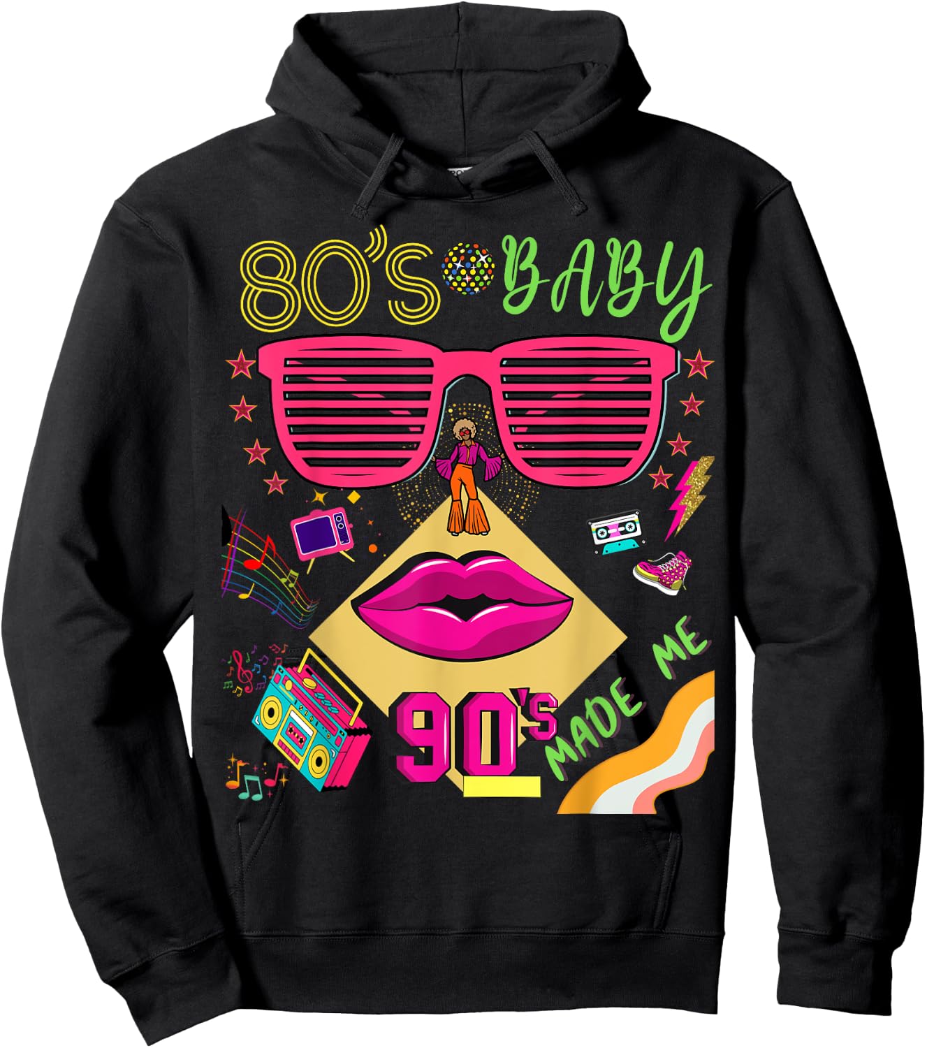Retro 80s Baby 90s Made Me Vintage 80's 90's For Lady Girls Hoodie - Hoodie | Black