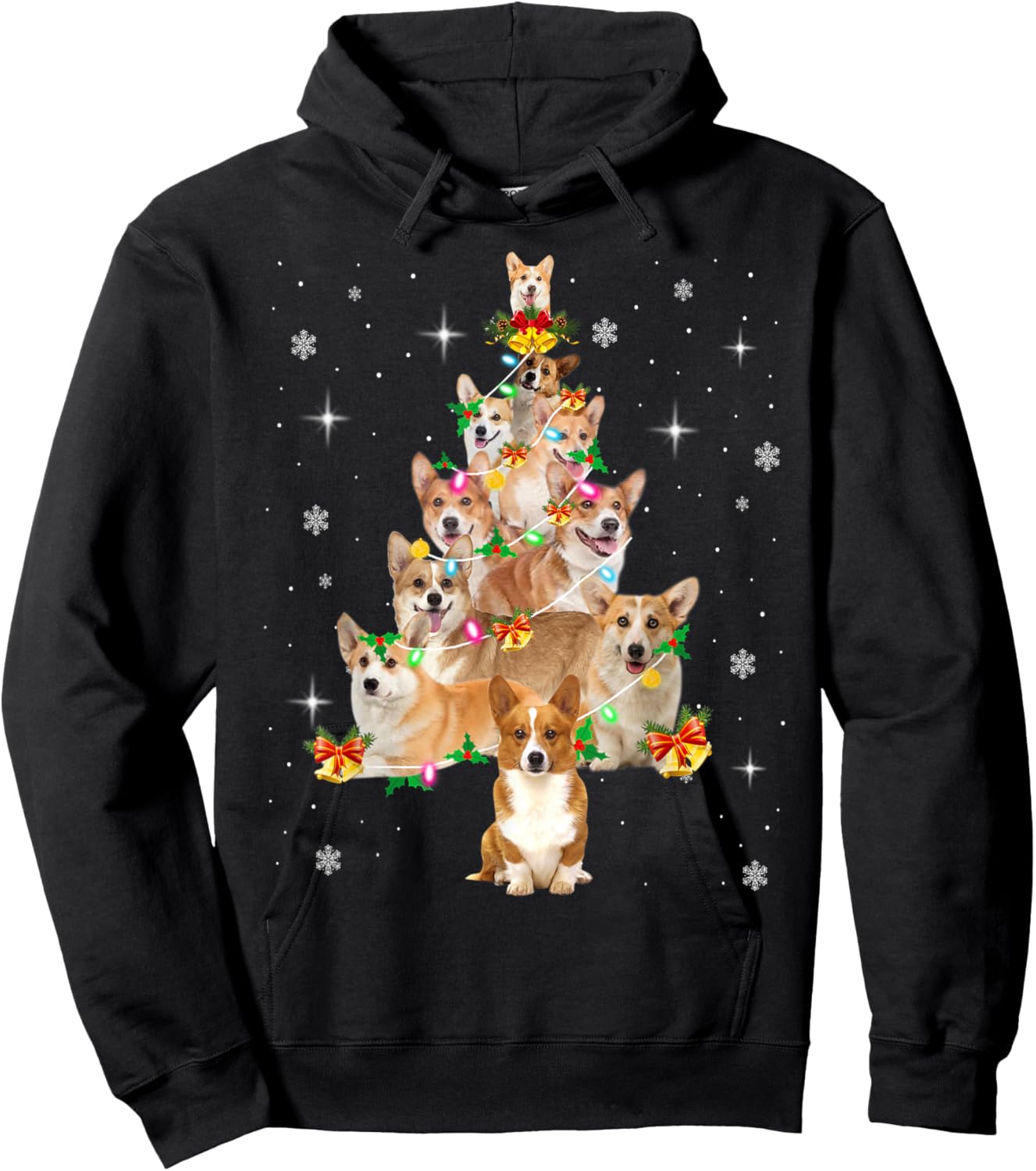 Pembroke Welsh Corgi Christmas Tree Lights Xmas Pajama Dog Men Women Kids Hoodie - Hoodie | Black