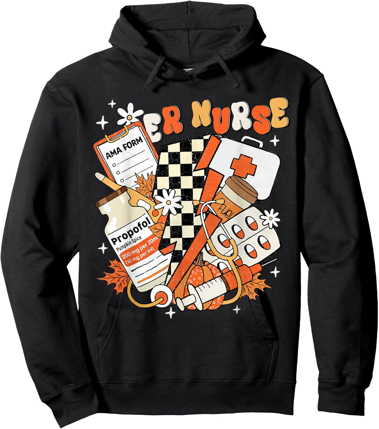 ER nurse Thanksgiving Autumn Fall groovy Emergency nurse Hoodie - Hoodie | Black