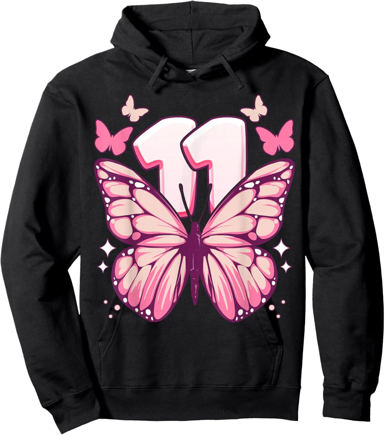 Birthday Girl 11 Years Butterflies and Number 11 Hoodie - Hoodie | Black