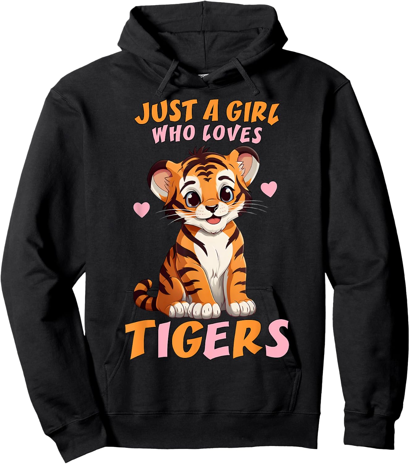 Just A Girl Who Loves Tigers - Cute Baby Tiger & Pink Hearts Hoodie - Hoodie | Black