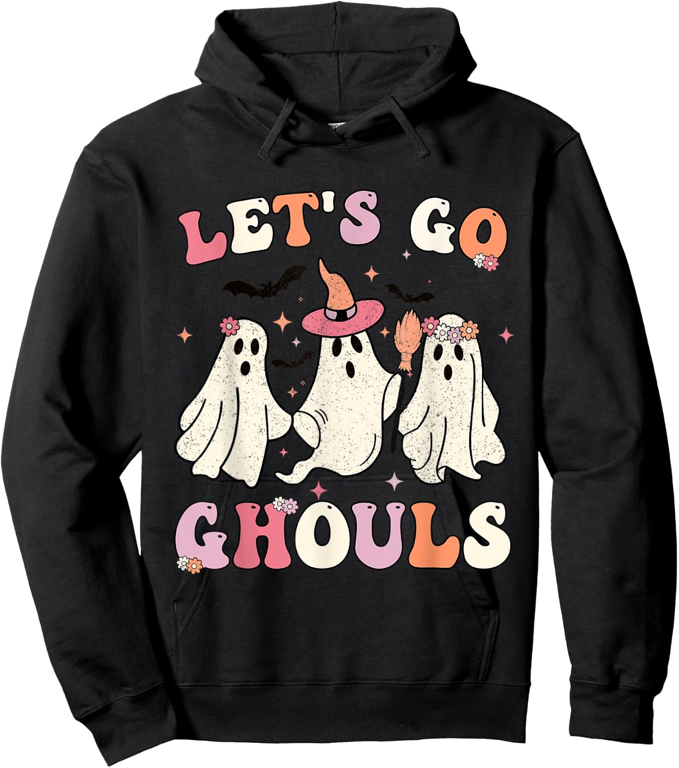Retro Groovy Let's Go Ghouls Halloween Ghost Outfit Costumes Hoodie - Hoodie | Black