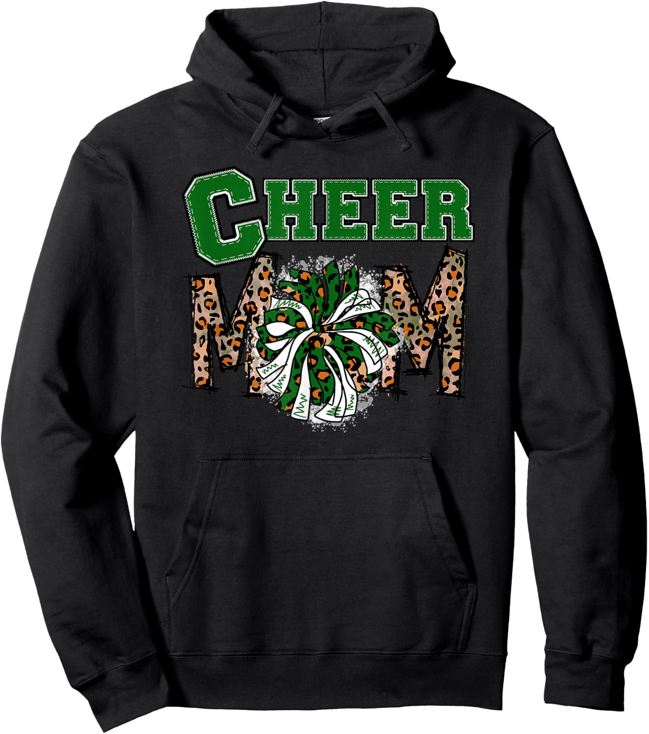 Cheer Mom - Cute Leopard Letters - Green Team - Cheerleader Hoodie - Hoodie | Black