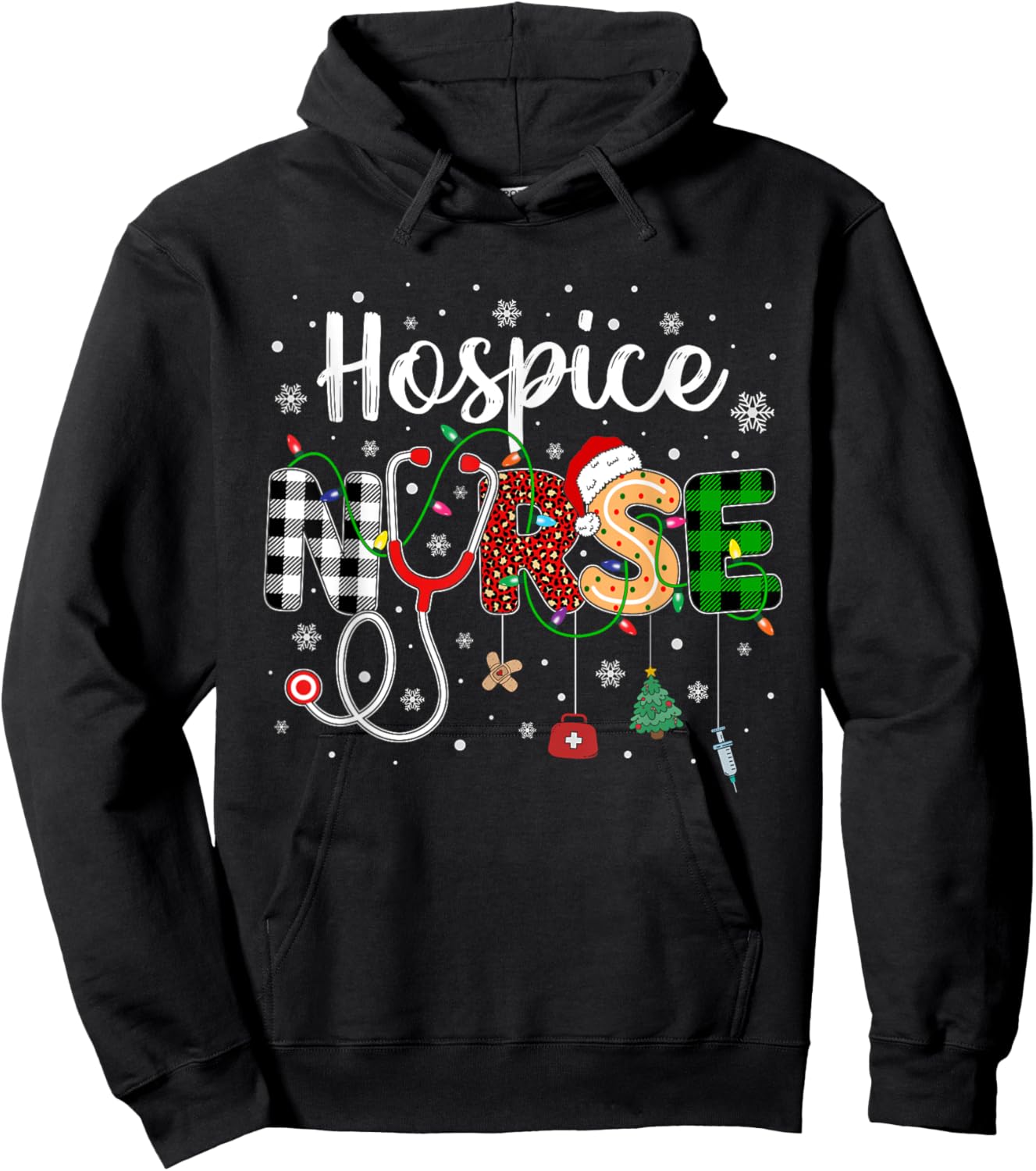 Hospice Nurse Xmas Santa Hat Nursing Christmas Pattern Hoodie - Hoodie | Black