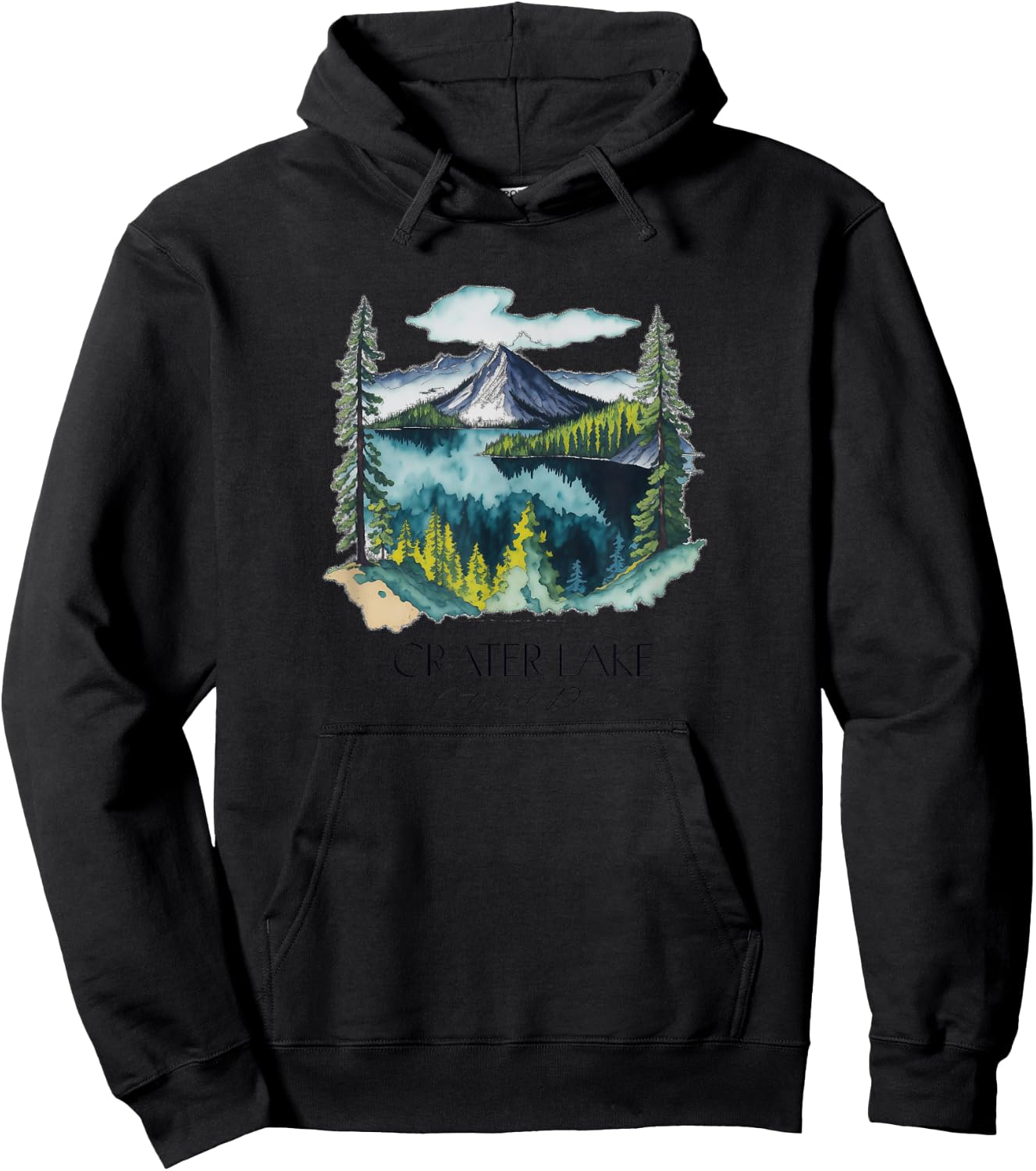 Cool Crater Lake National Park Hiking Watercolor Graphic Hoodie - Hoodie | Black