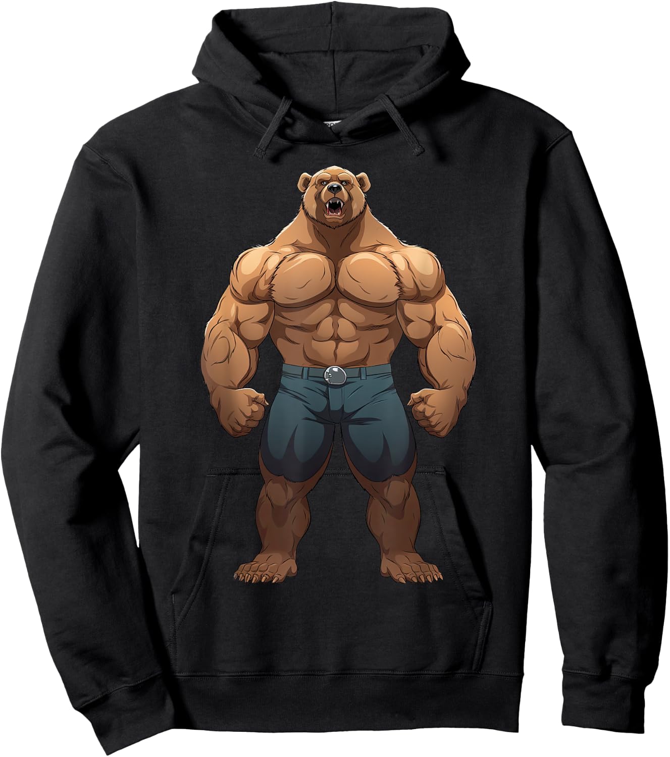 Bear Bodybuilder Muscular Body Gym Fitness Weightlifting Hoodie - Hoodie | Black