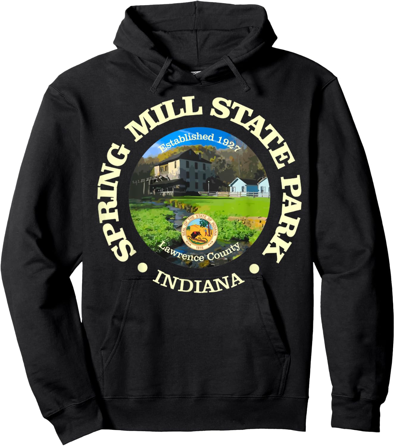 Spring Mill State Park, Indiana Funny Hiking State Parks Hoodie - Hoodie | Black