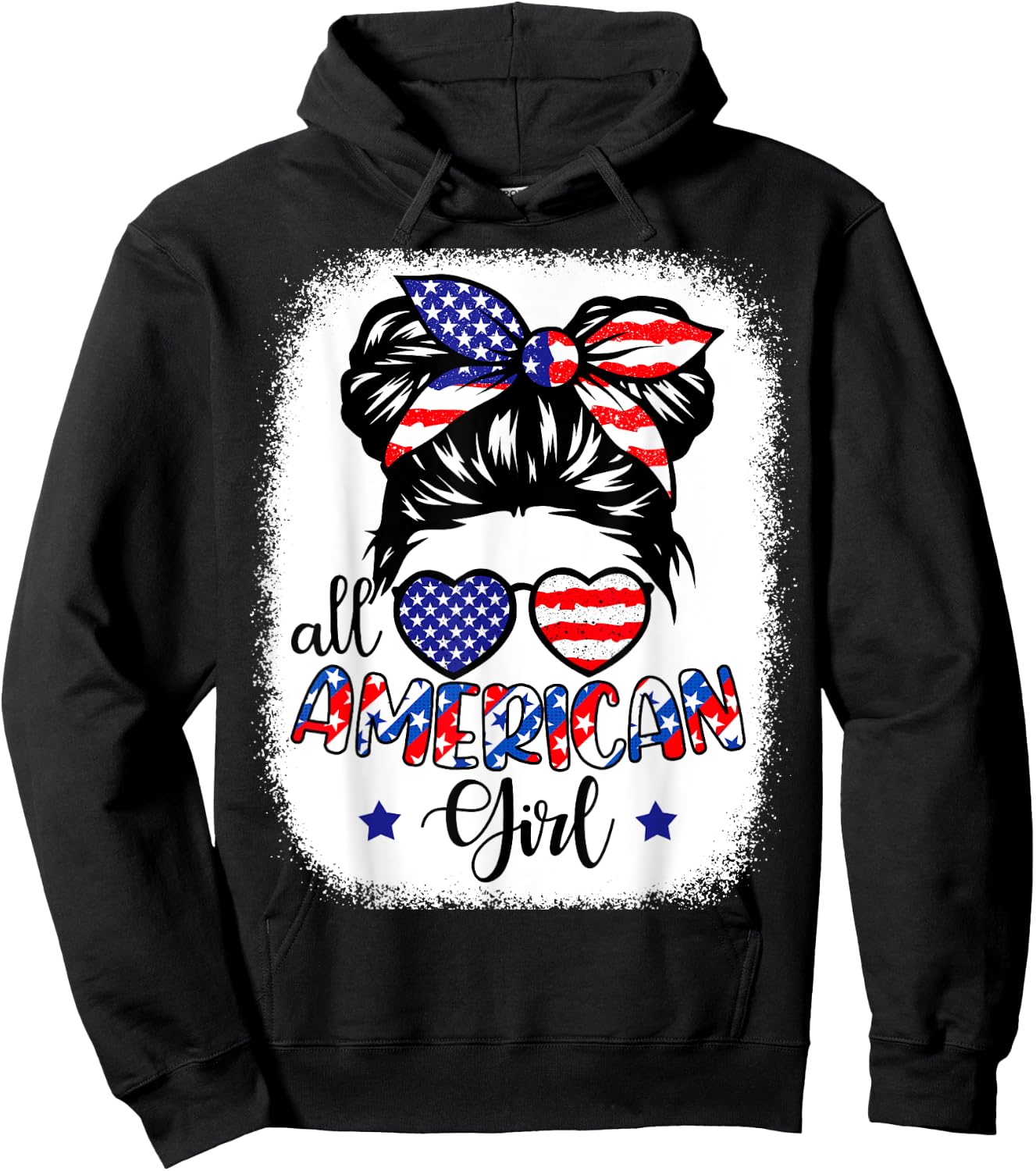 All American Girl Shirt USA Flag 4th July Women Kids Patriot Hoodie - Hoodie | Black