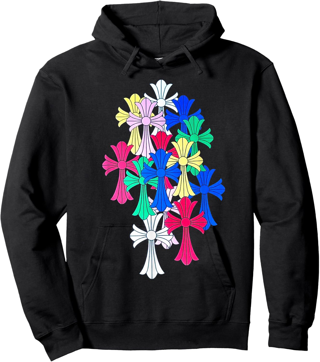 Hearts Multicolor Cross Cemetery Hoodie - Hoodie | Black