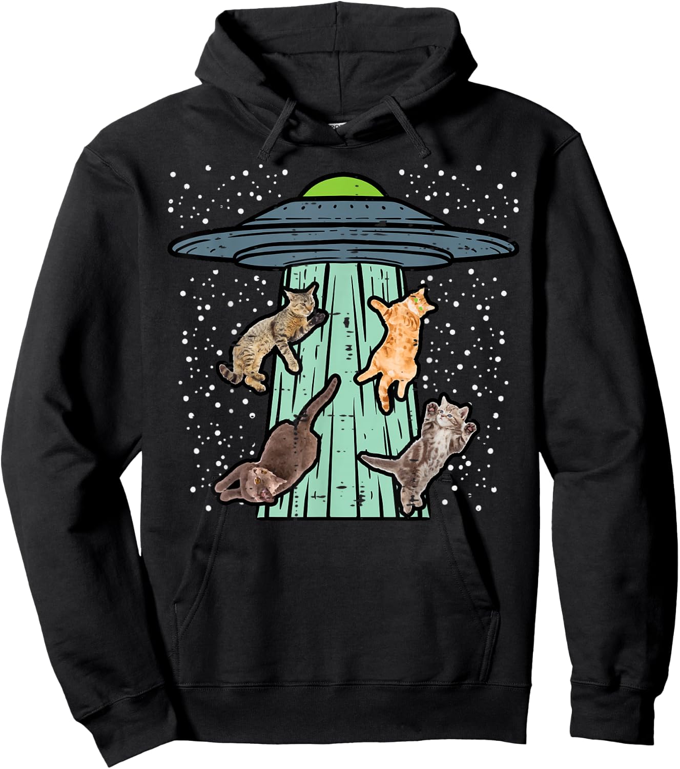 Cats Abducted By UFO Funny Alien Space Lover Men Women Kids Hoodie - Hoodie | Black