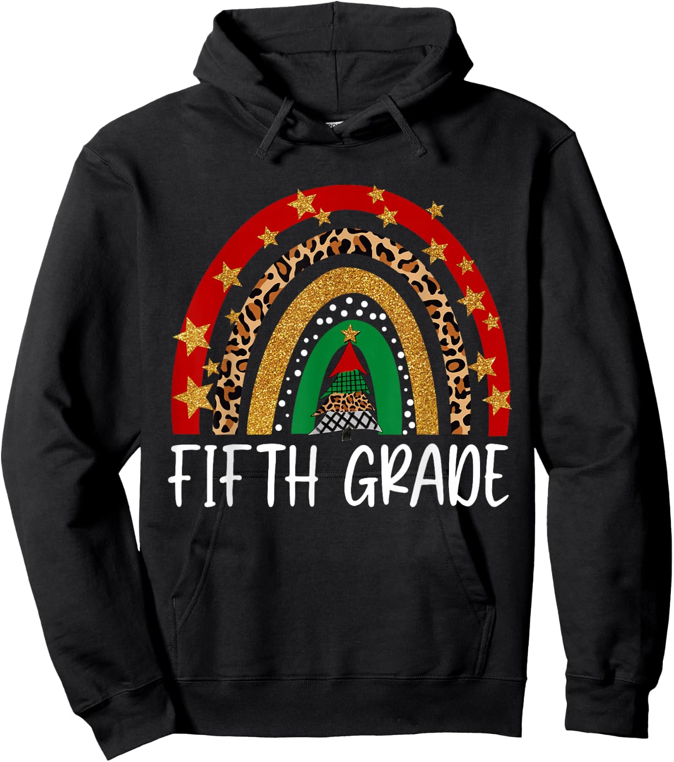 Fifth Grade Teacher Christmas Funny Rainbow Leopard Buffalo Hoodie - Hoodie | Black