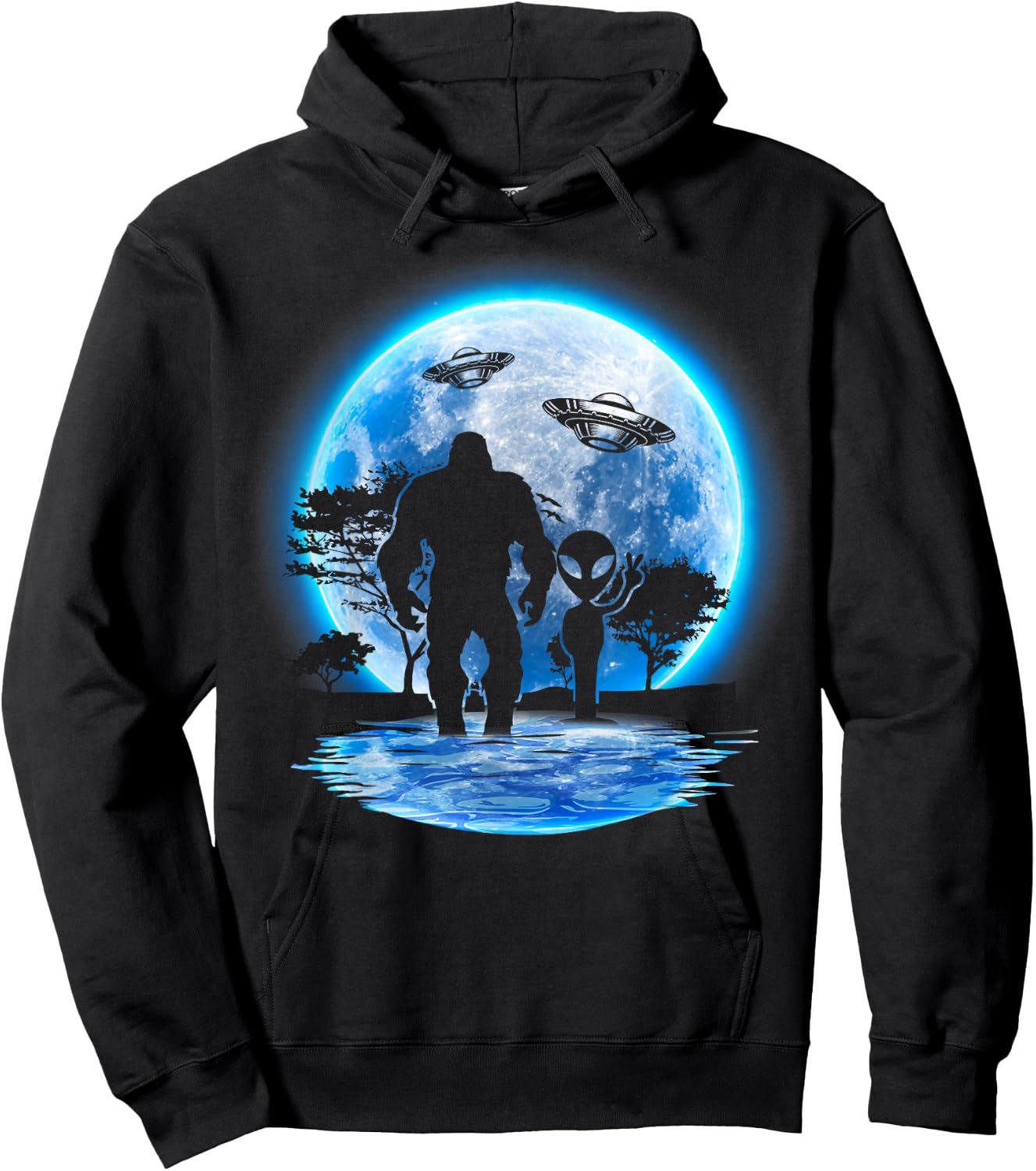 Alien & Bigfoot Moon Big Foot Sasquatch Gifts Women Hoodie - Hoodie | Black