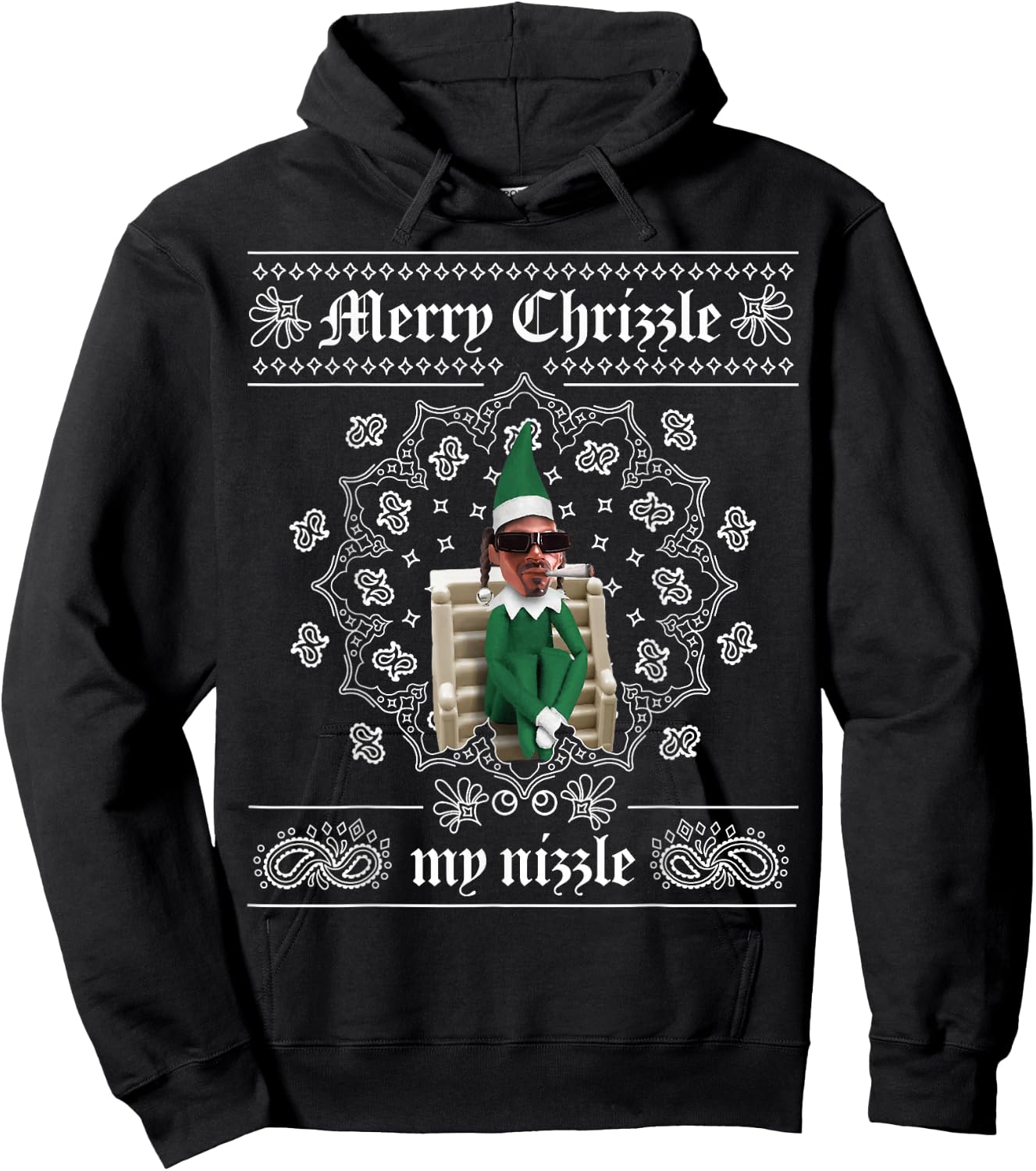 Christmas Elf Gangster Merry Chrizzle OG Bandana Design Hoodie - Hoodie | Black