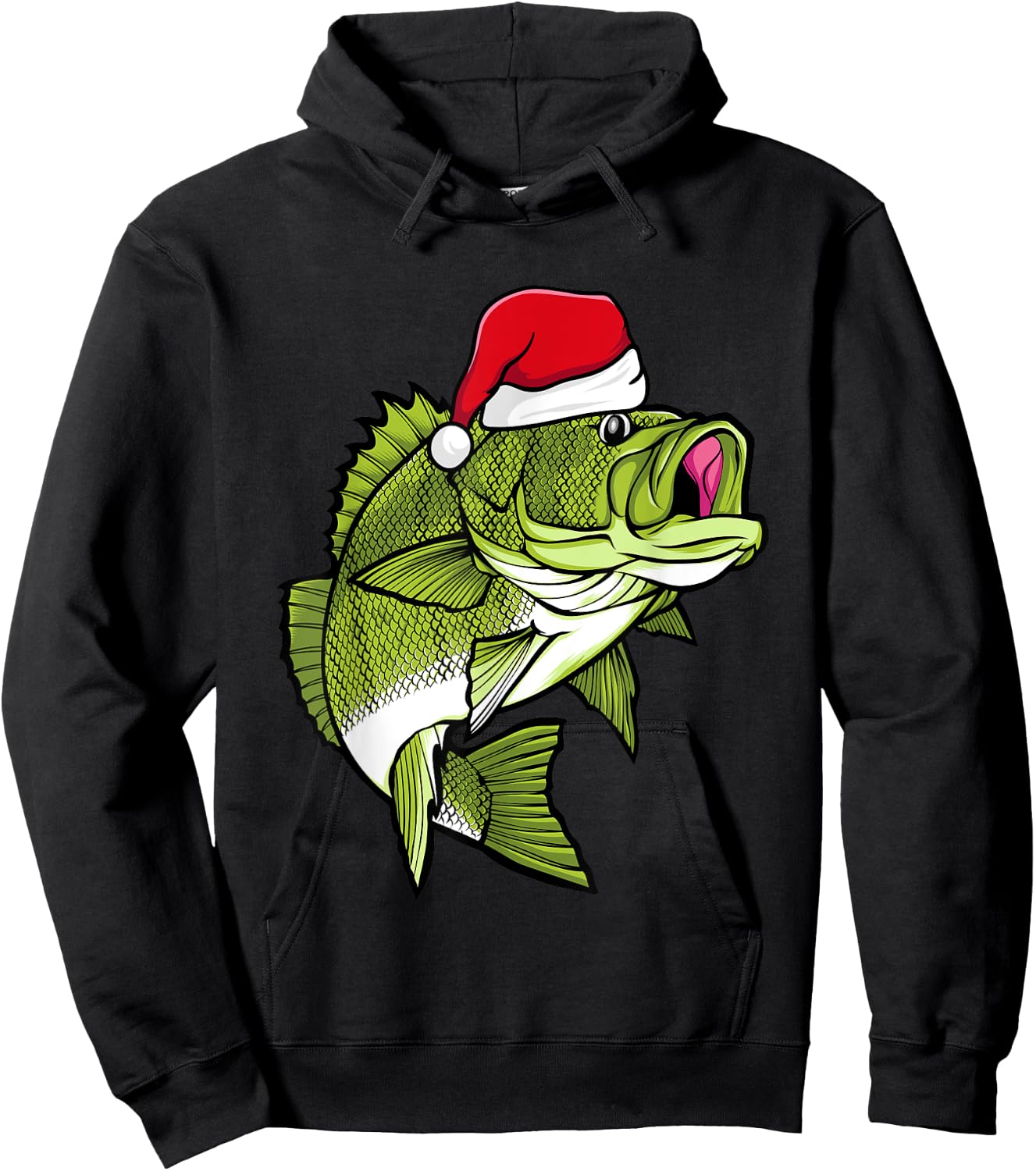 Bass Fishing Christmas Pajama Fish Santa Fisherman Angler Hoodie - Hoodie | Black