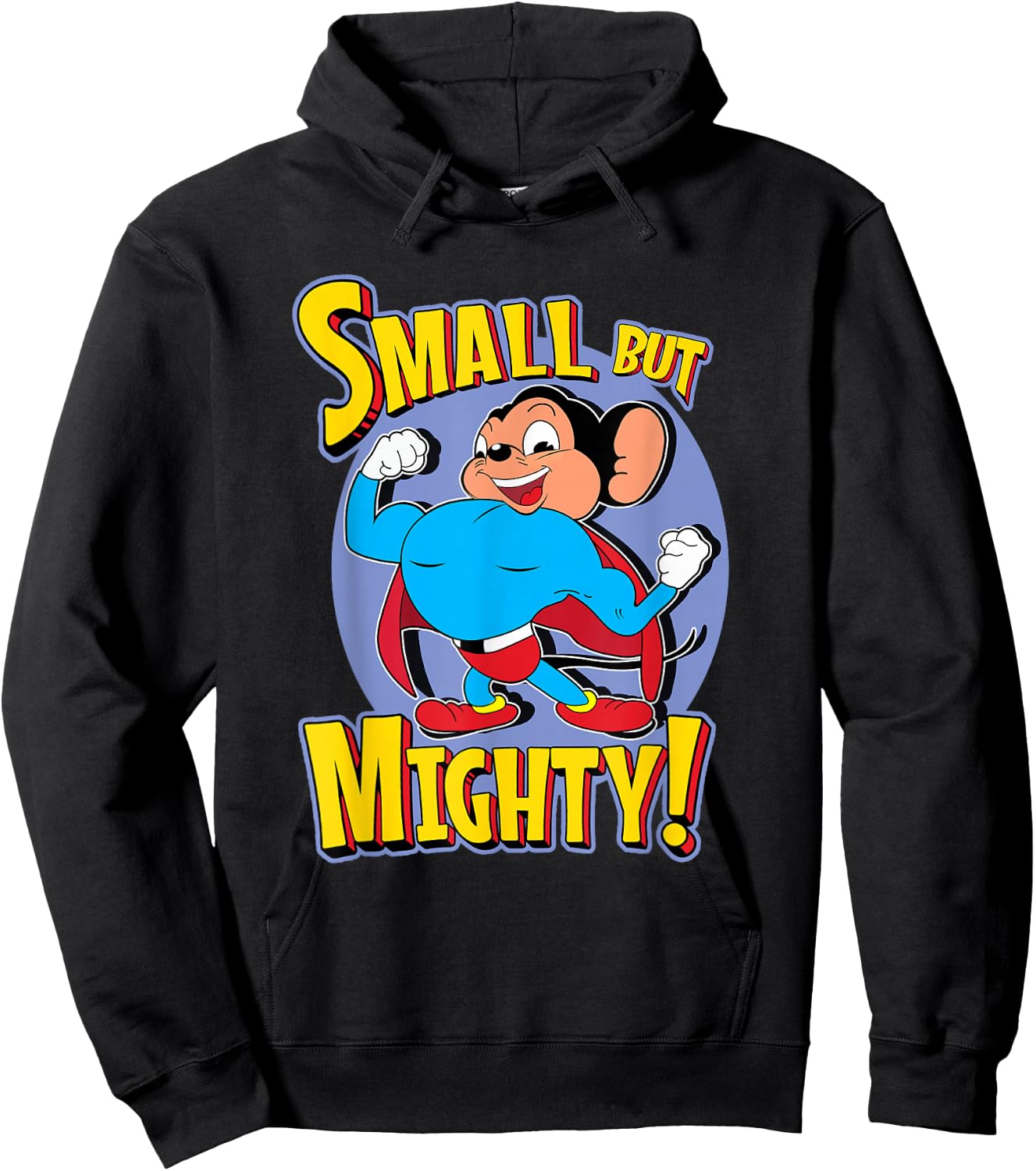 Superhero Mouse Cartoon in Cape Small But Mighty Super Hero Hoodie - Hoodie | Black