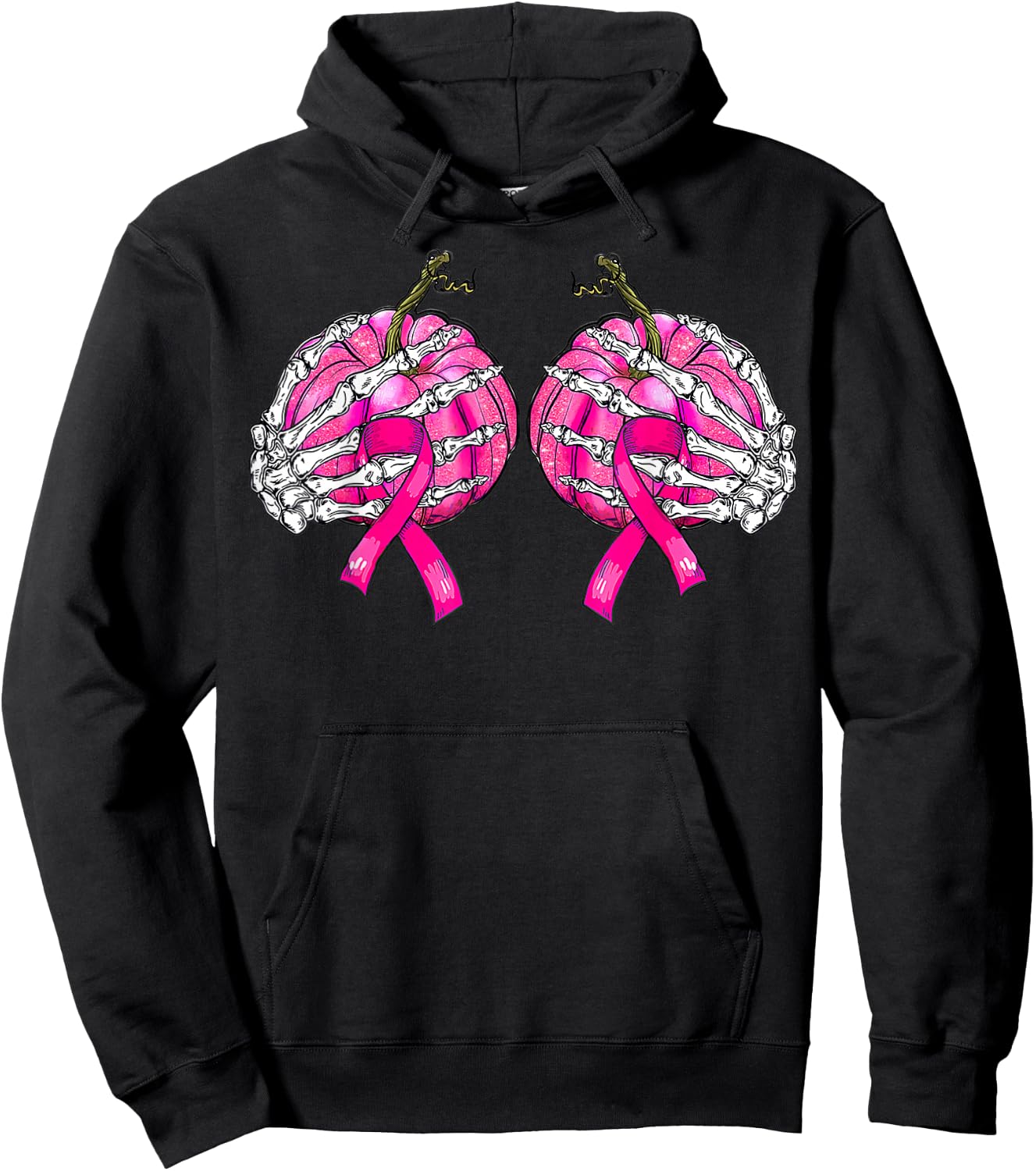 Skeleton Hand Boobs Pumpkin Breast Cancer Halloween Women Hoodie - Hoodie | Black