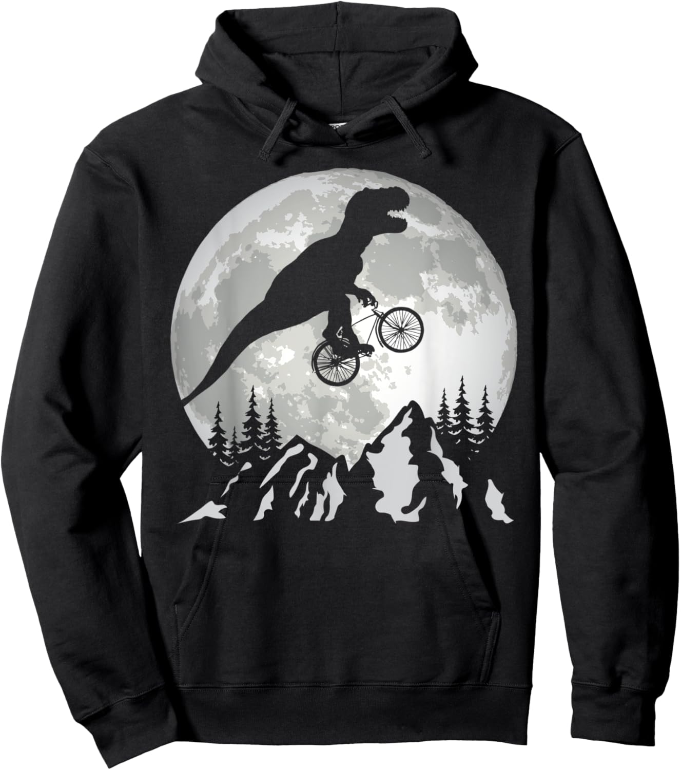 Bike Riding Trex Moon Silhouette Dinosaur Hoodie - Hoodie | Black