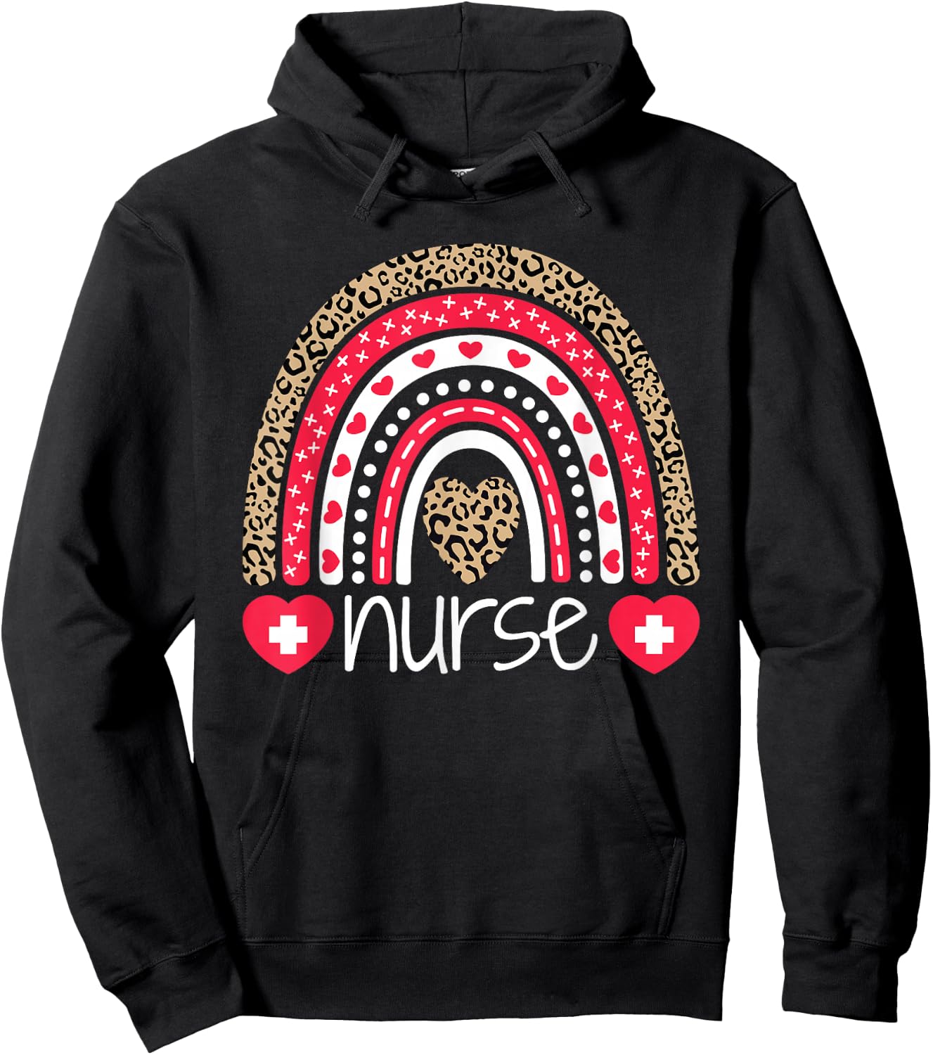 Women Nurse Nurses Week Rainbow Leopard School Nurse Day Hoodie - Hoodie | Black