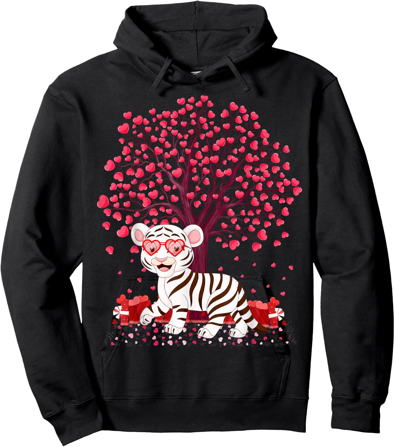 White Tiger Lover Heart Tree White Tiger Valentine's Day Hoodie - Hoodie | Black